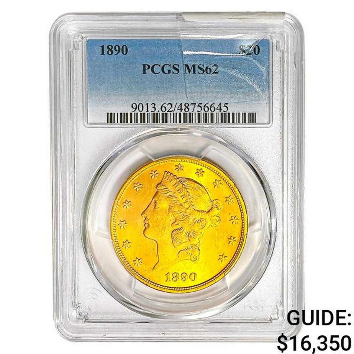 1890 $20 Gold Double Eagle PCGS MS62