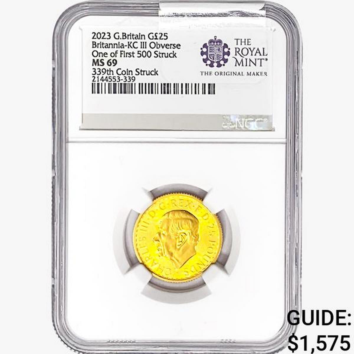 2023 G.Britain Â£25 1/4oz. Gold 339th NGC MS69 Brit