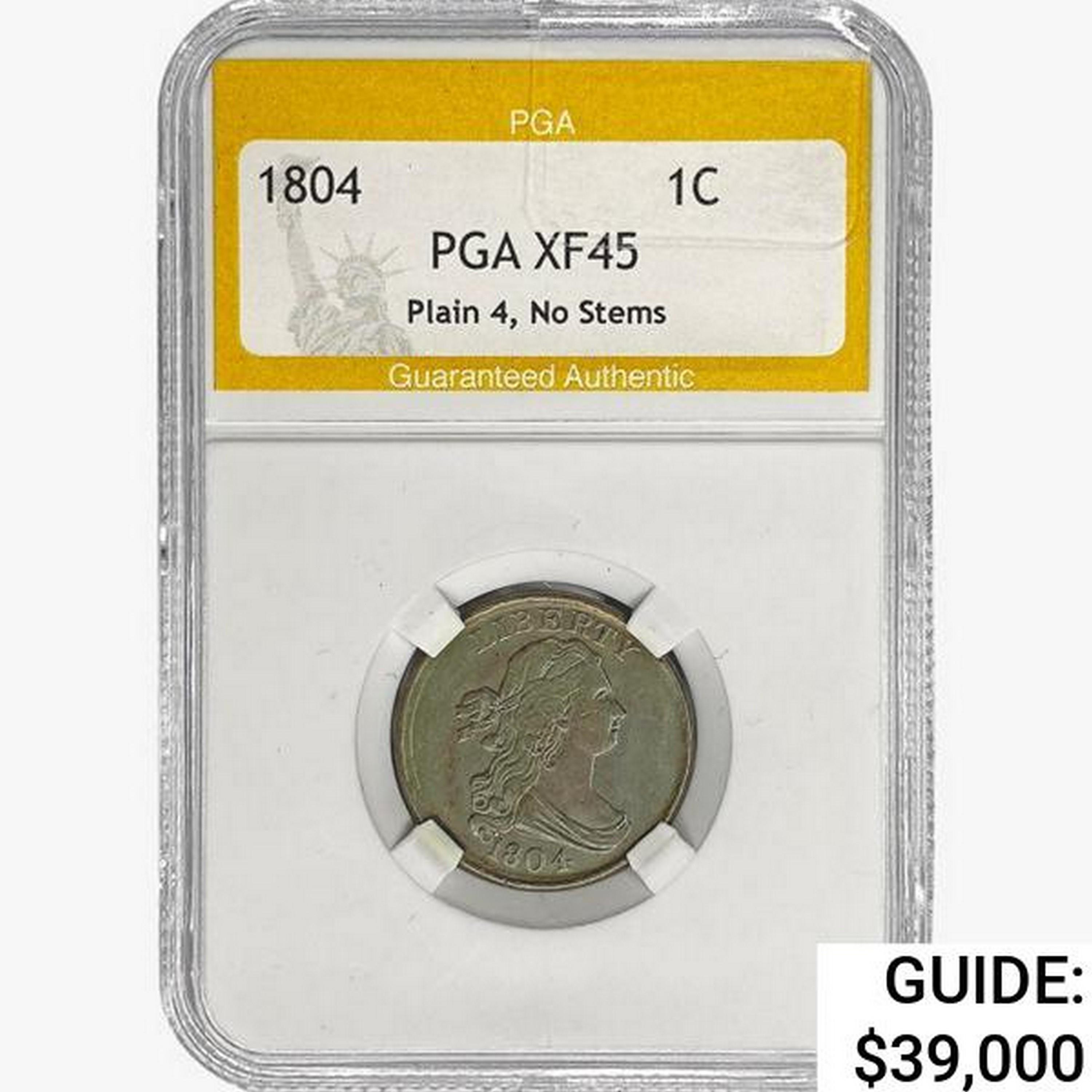 1804 Draped Bust Half Cent PGA XF45 Plain 4, No S