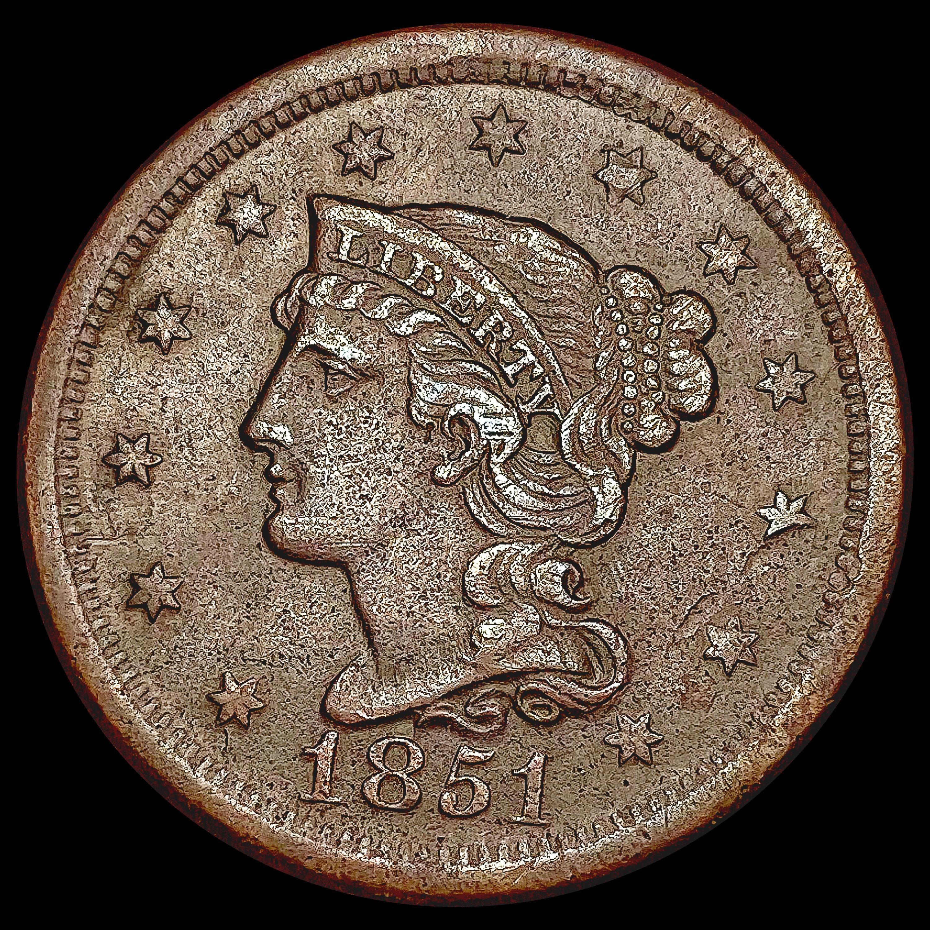 1851 Braided Hair Large Cent CLOSELY UNCIRCULATED