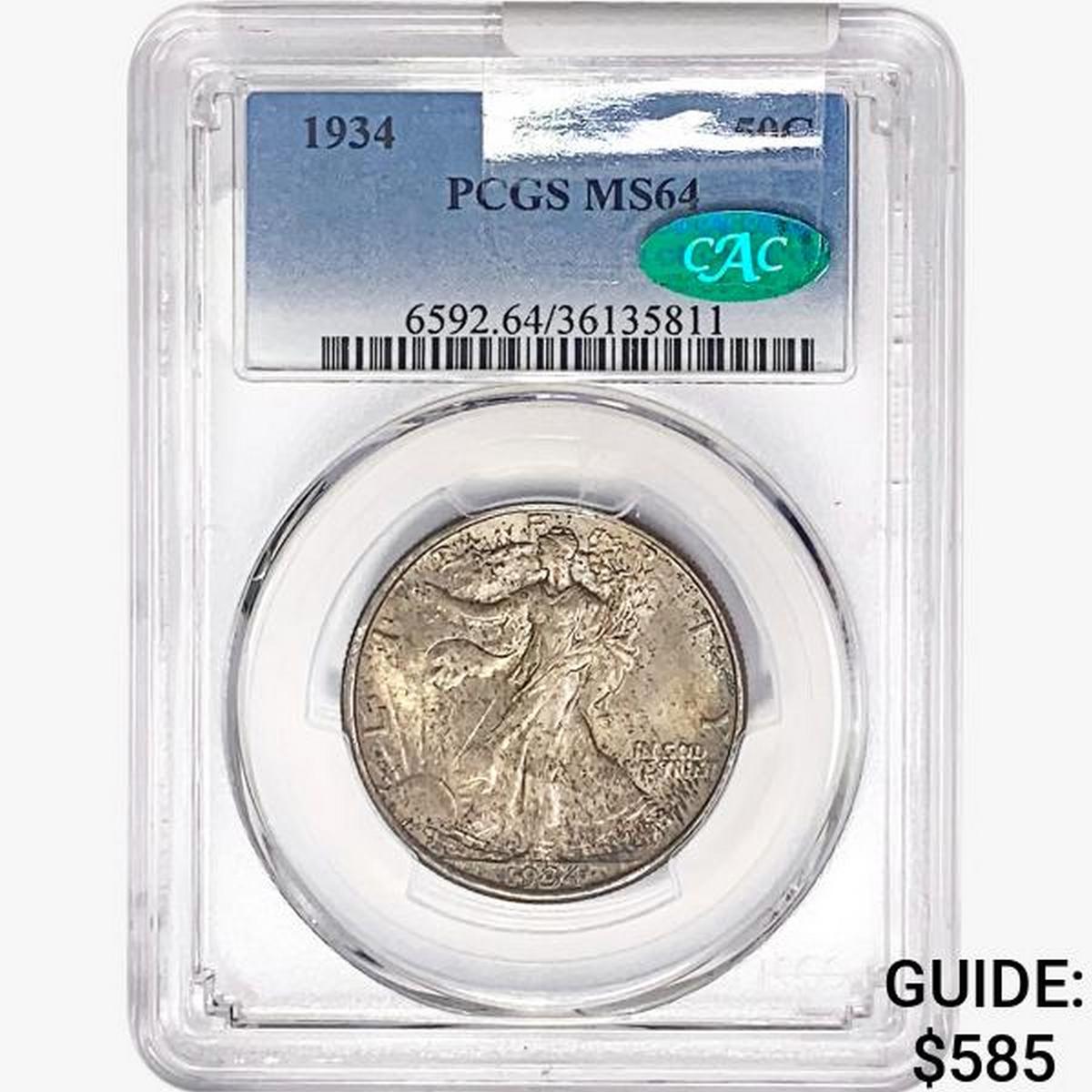 1934 CAC Walking Liberty Half Dollar PCGS MS64