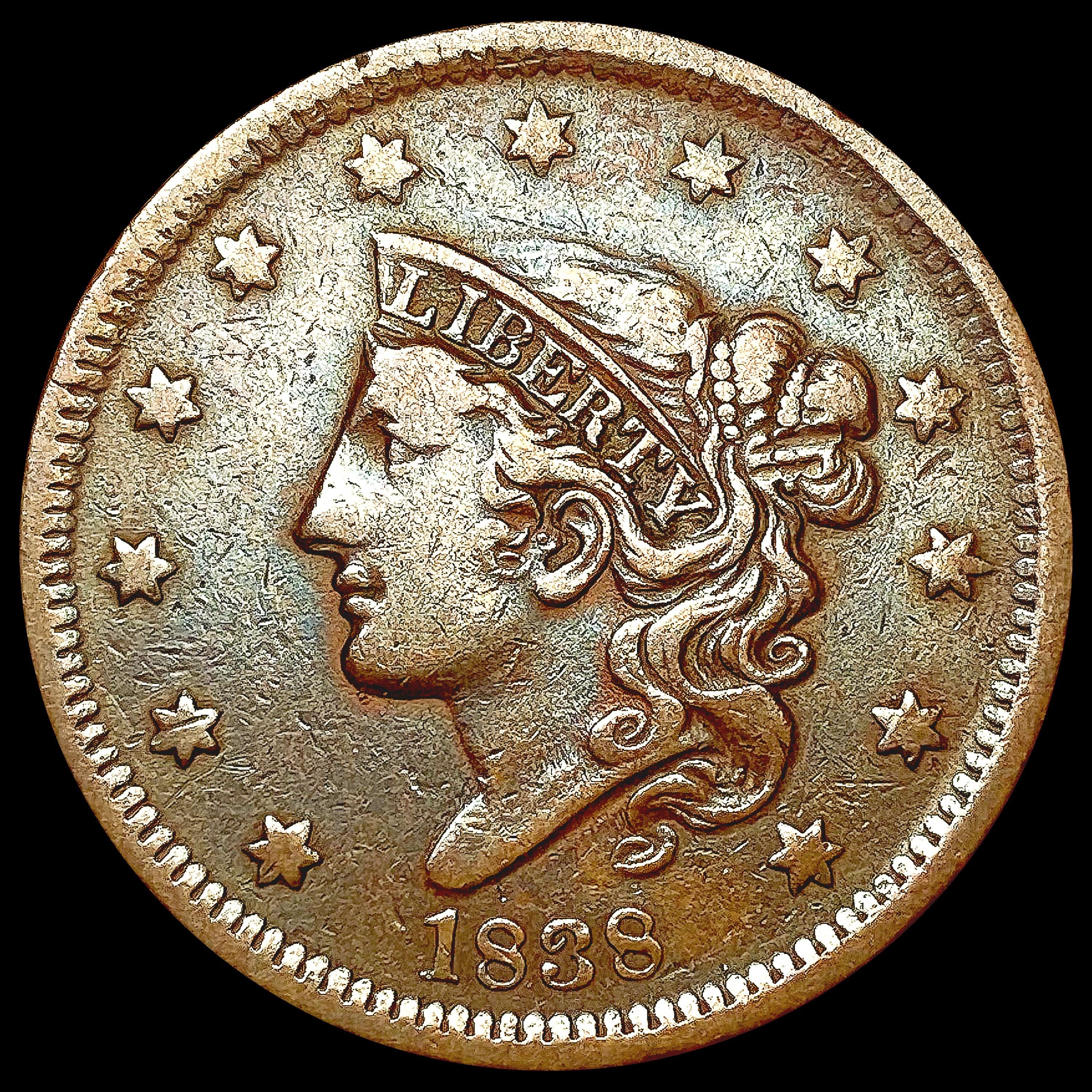 1838 Braided Hair Large Cent LIGHTLY CIRCULATED