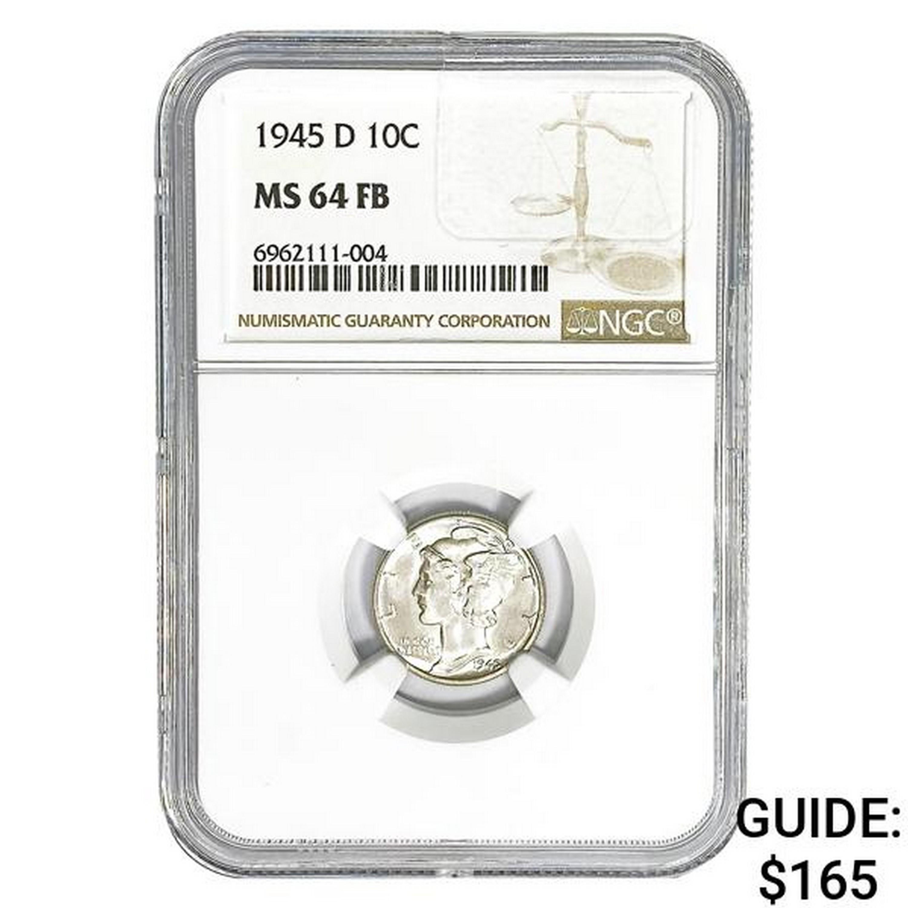 1945-D Mercury Silver Dime NGC MS64 FB