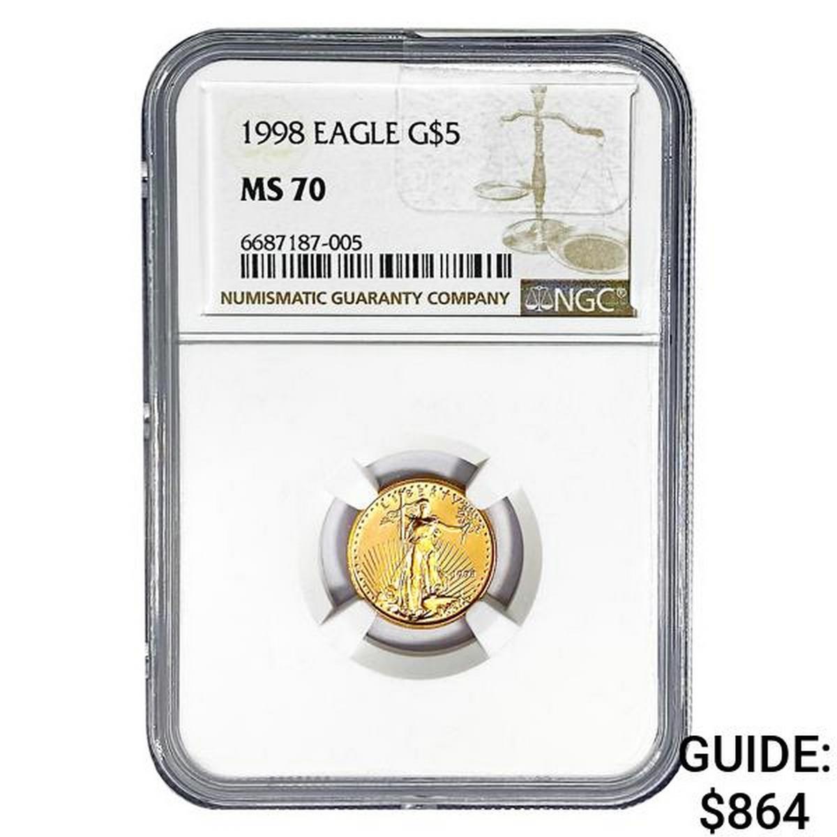 1998 $5 1/10oz. American Gold Eagle NGC MS70