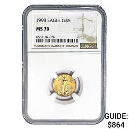 1998 $5 1/10oz. American Gold Eagle NGC MS70