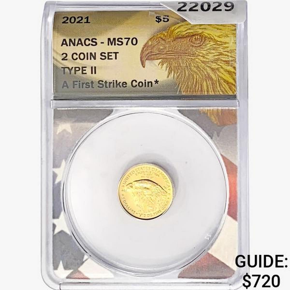 2021 $5 1/10oz. Gold ANACS MS70 Ty II First Srike