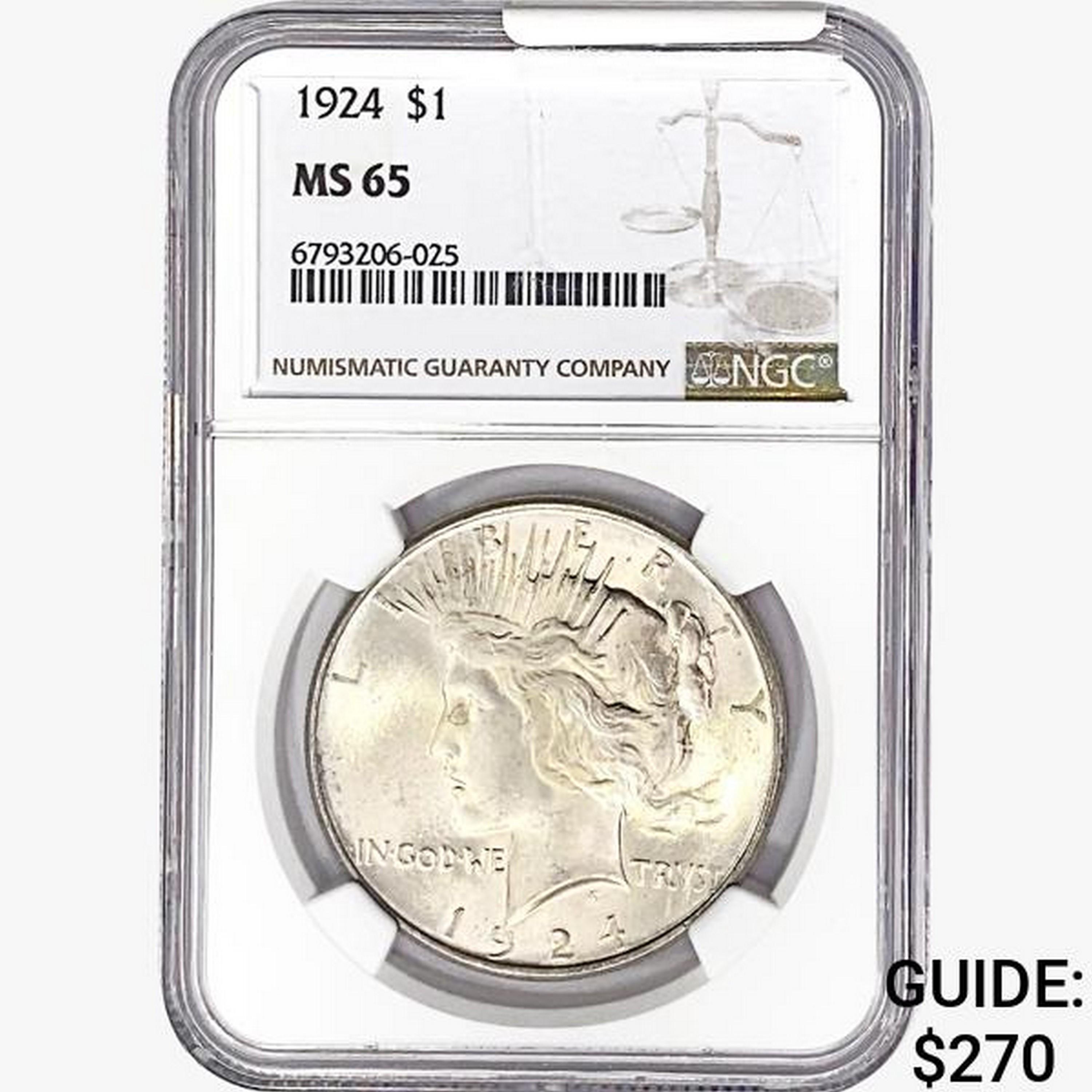 1924 Silver Peace Dollar NGC MS65