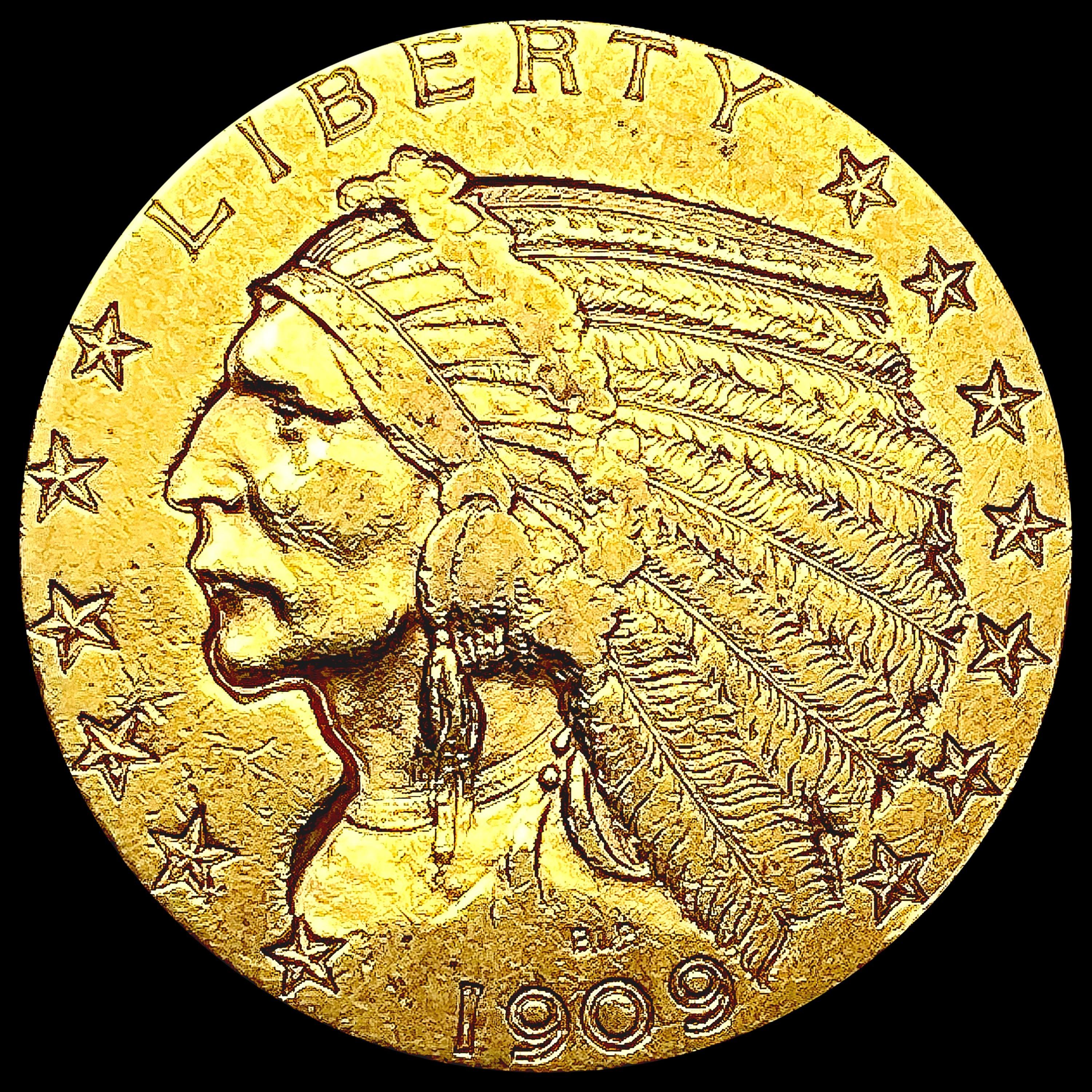 1909-D $5 Gold Half Eagle CLOSELY UNCIRCULATED