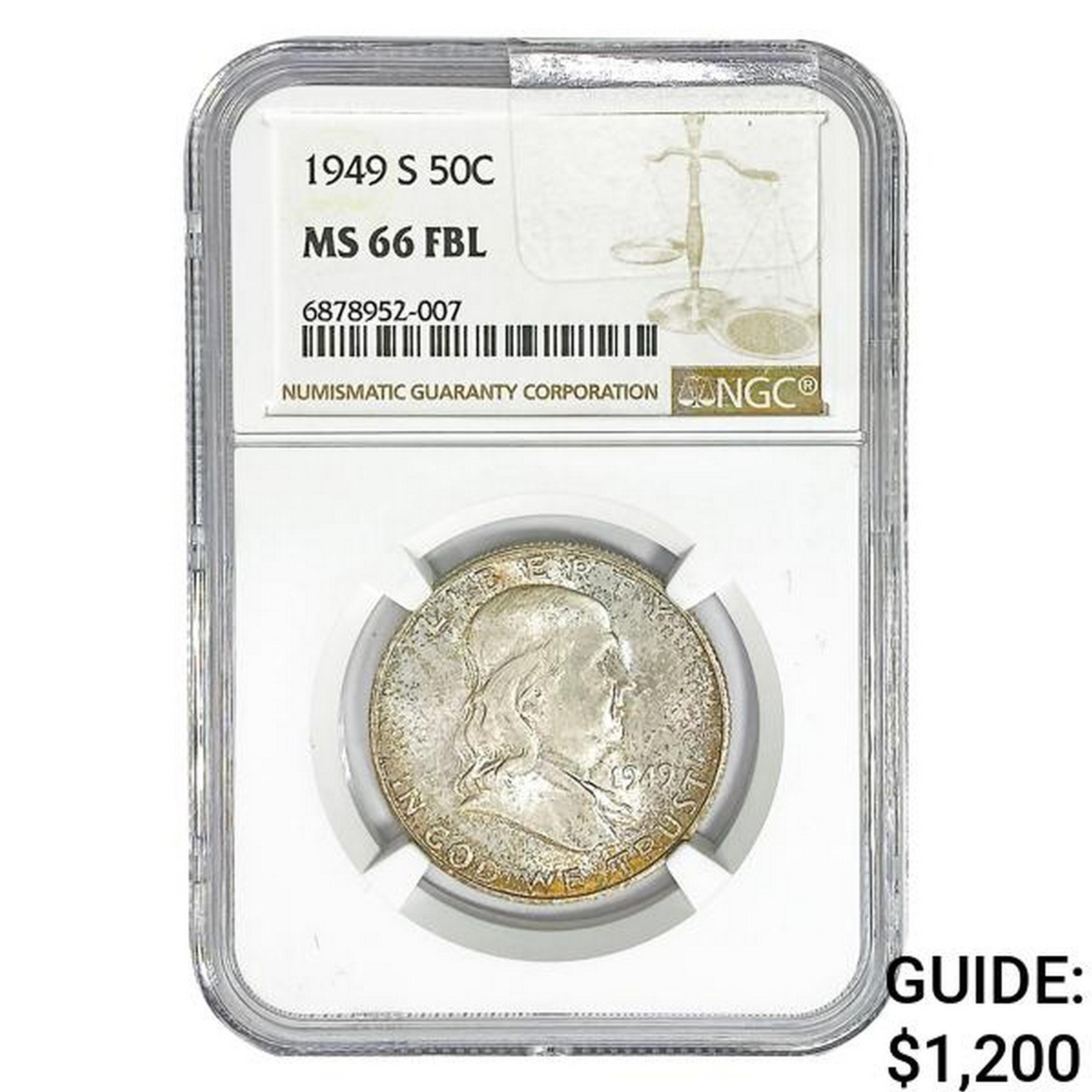 1949-S Franklin Half Dollar NGC MS66 FBL