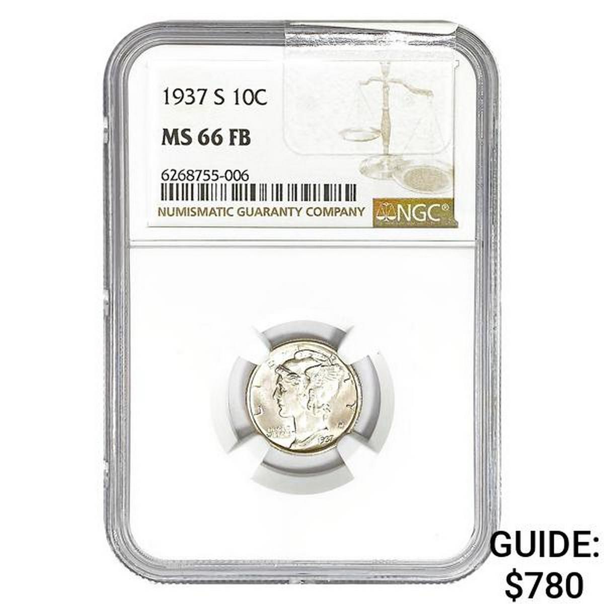 1937-S Mercury Silver Dime NGC MS66 FB