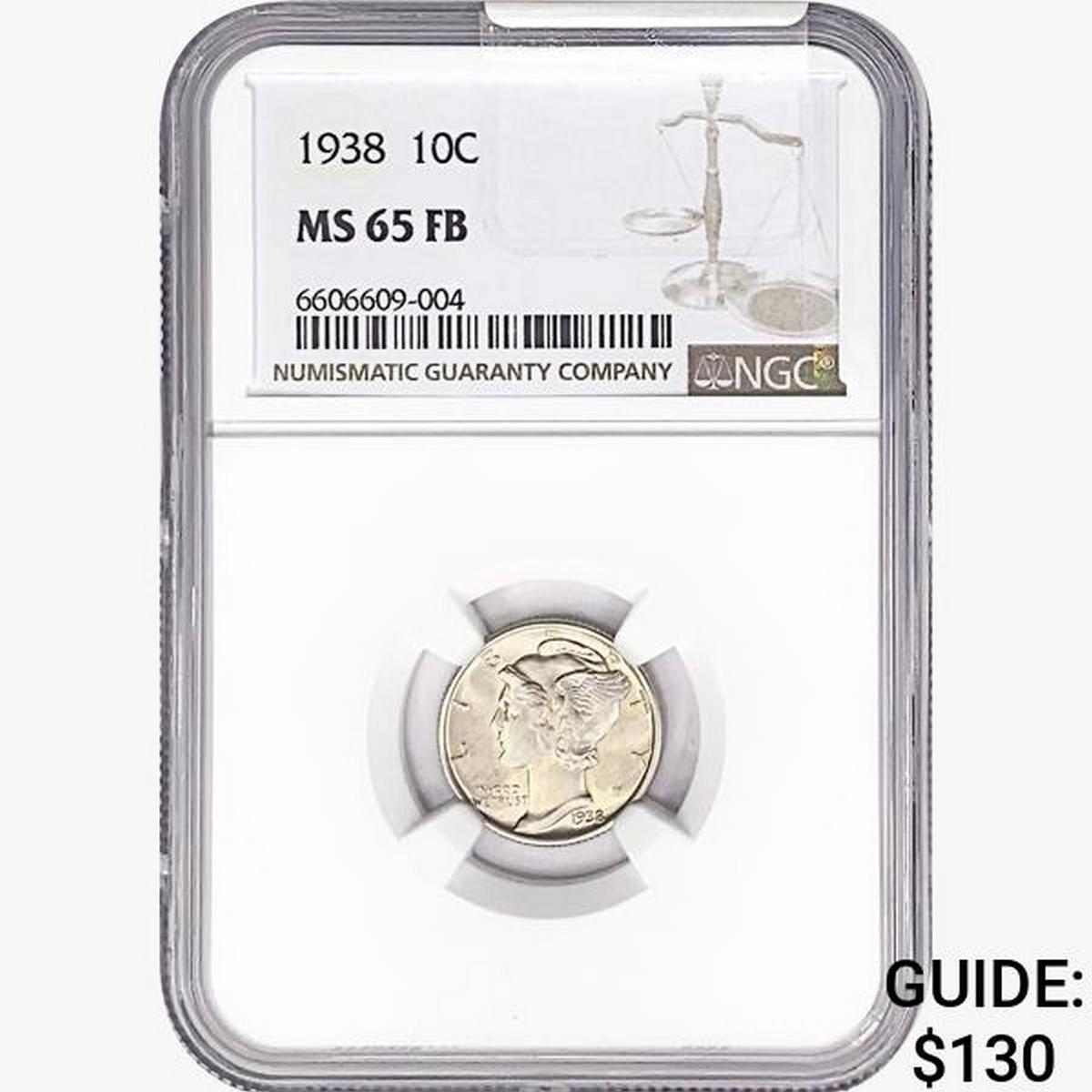 1938 Mercury Silver Dime NGC MS65 FB