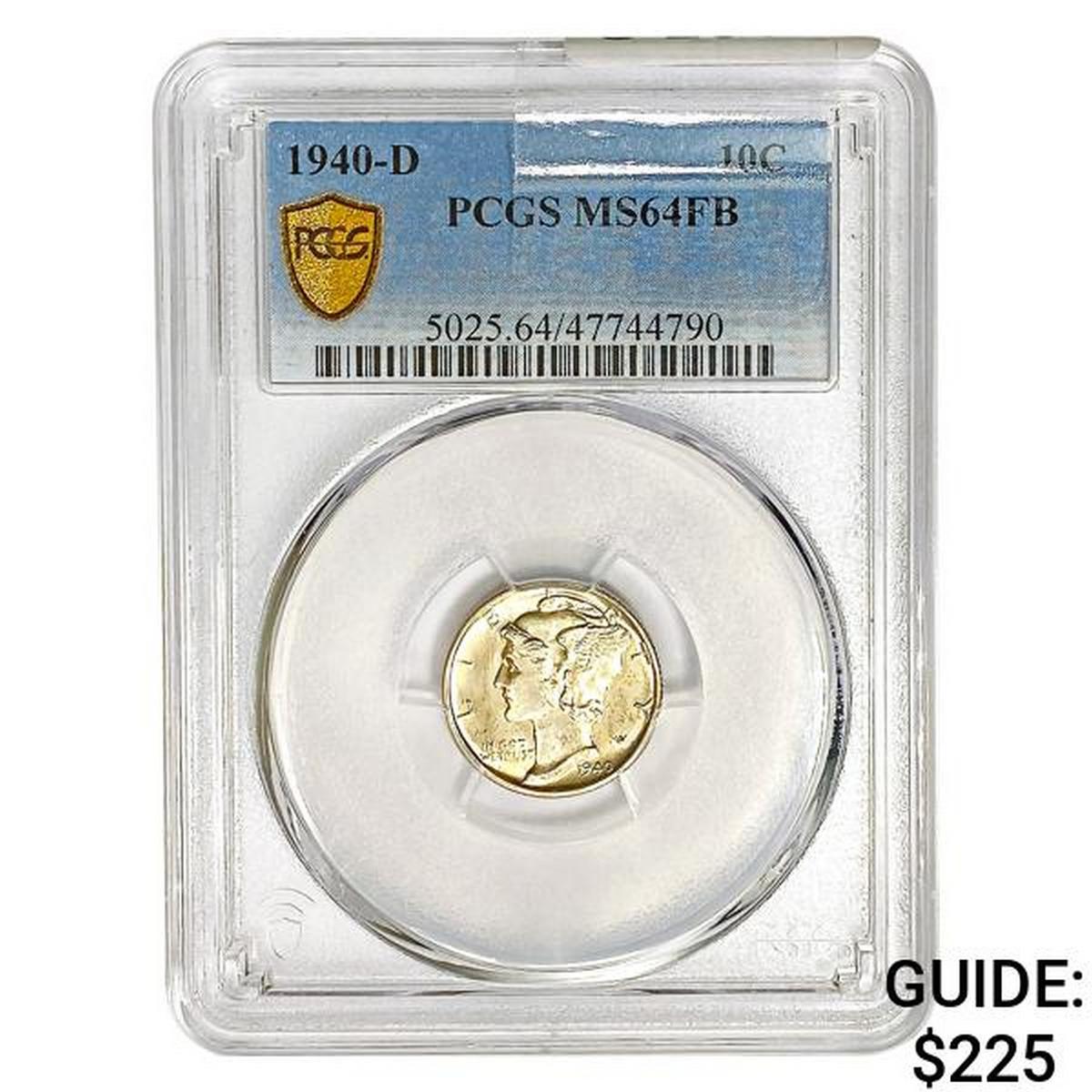 1940-D Mercury Silver Dime PCGS MS64 FB