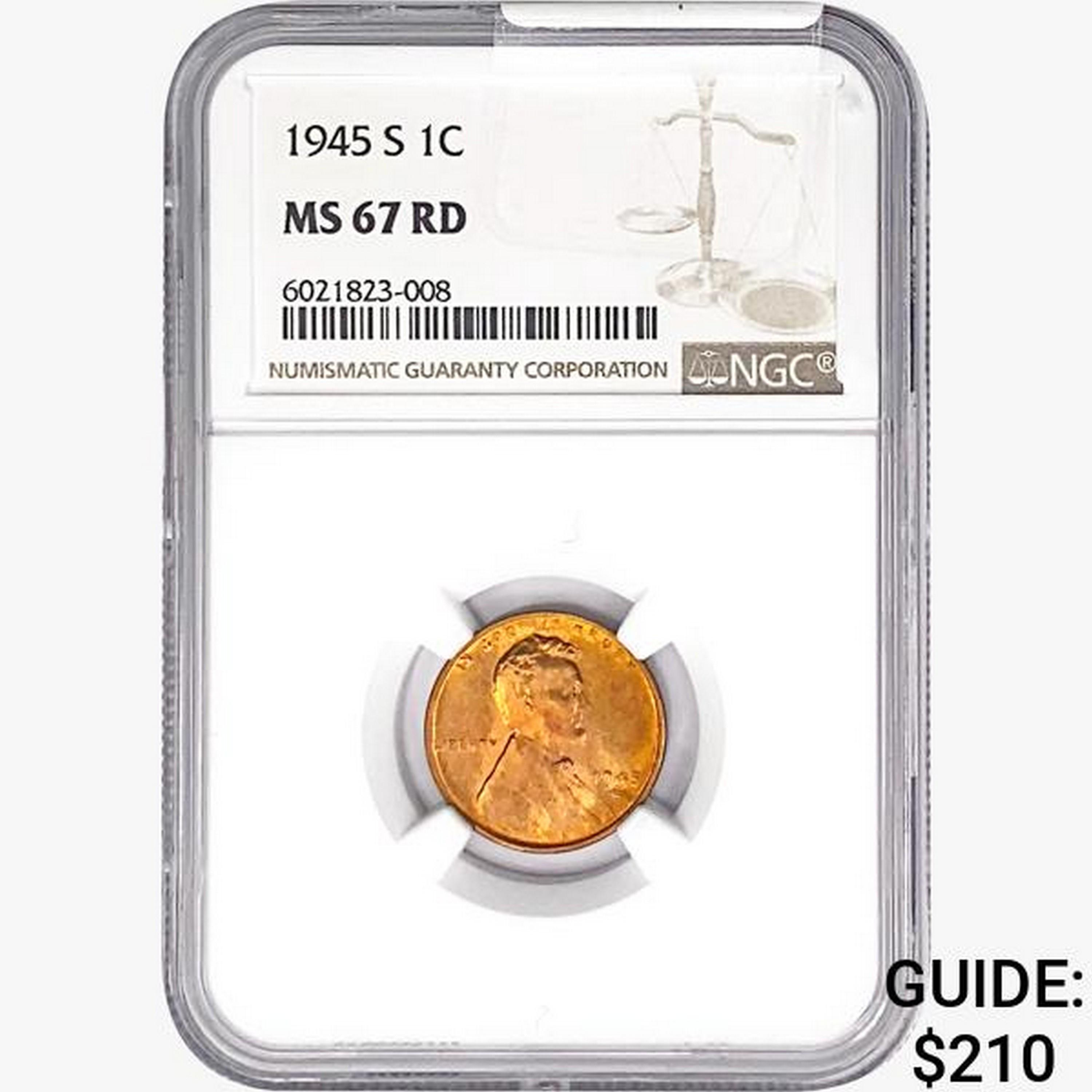 1945-S Wheat Cent NGC MS67 RD