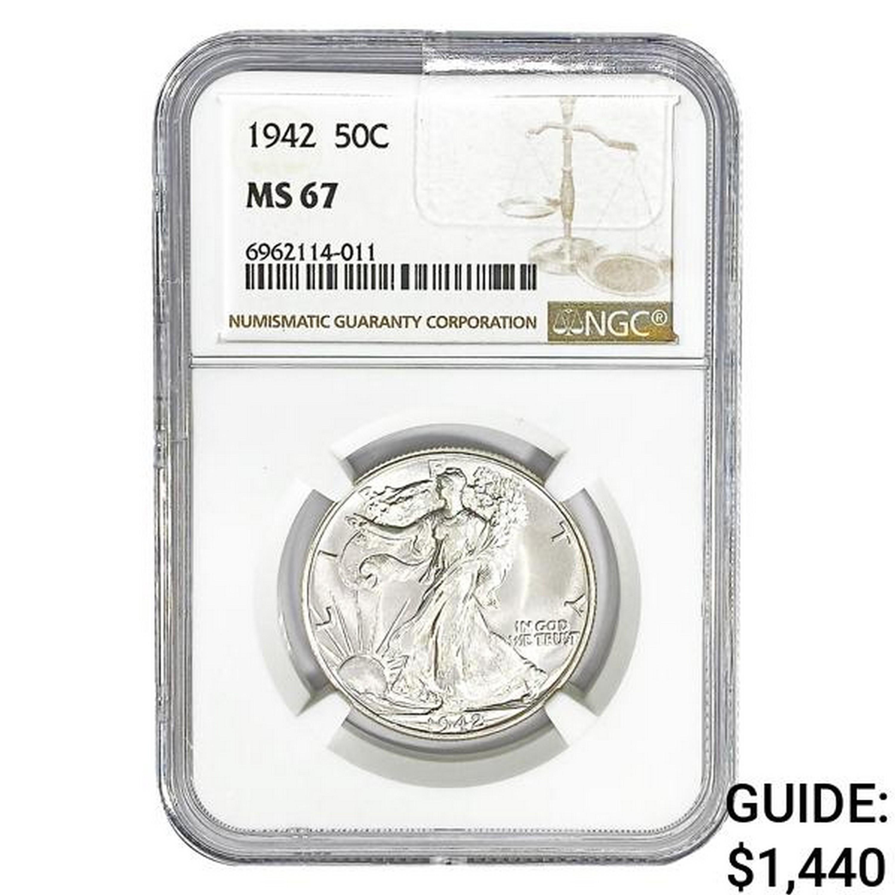 1942 Walking Liberty Half Dollar NGC MS67