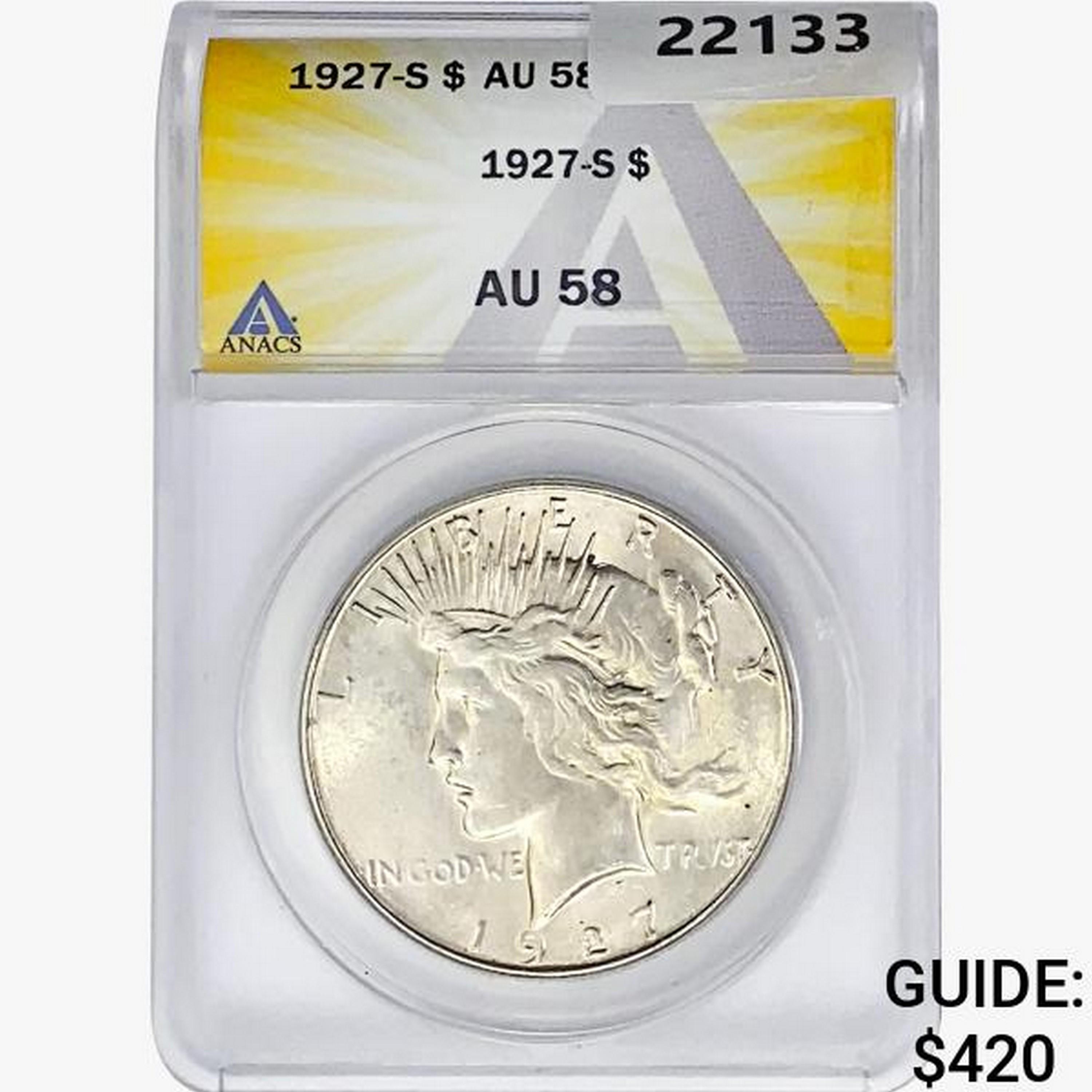 1927-S Silver Peace Dollar ANACS AU58