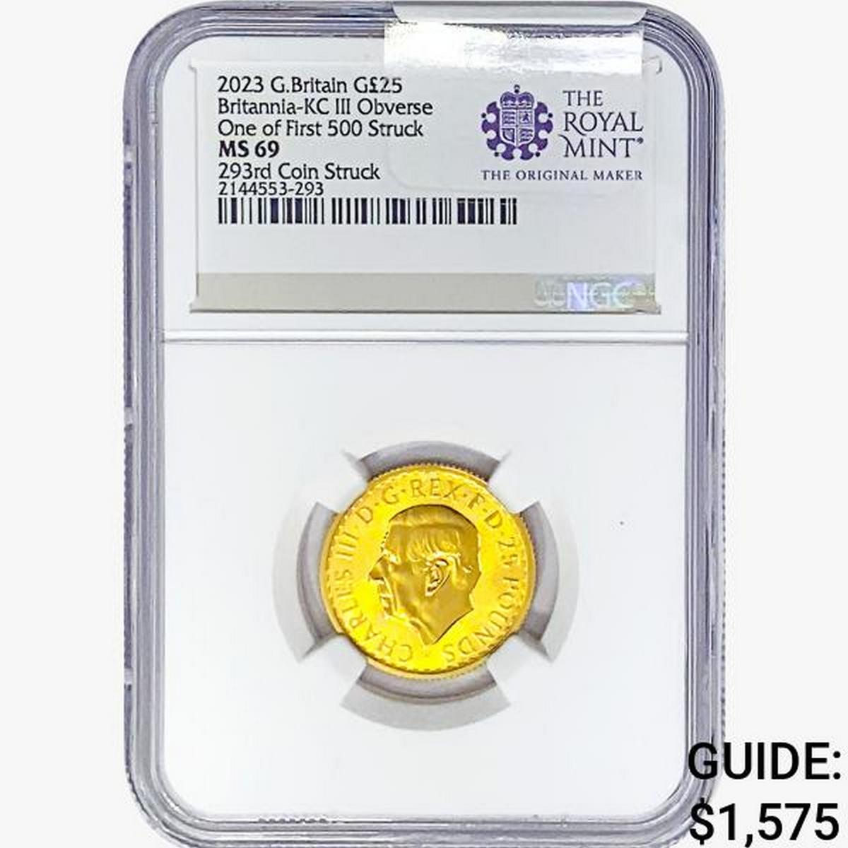 2023 G.Britain Â£25 1/4oz. Gold 293rd NGC MS69 Brit