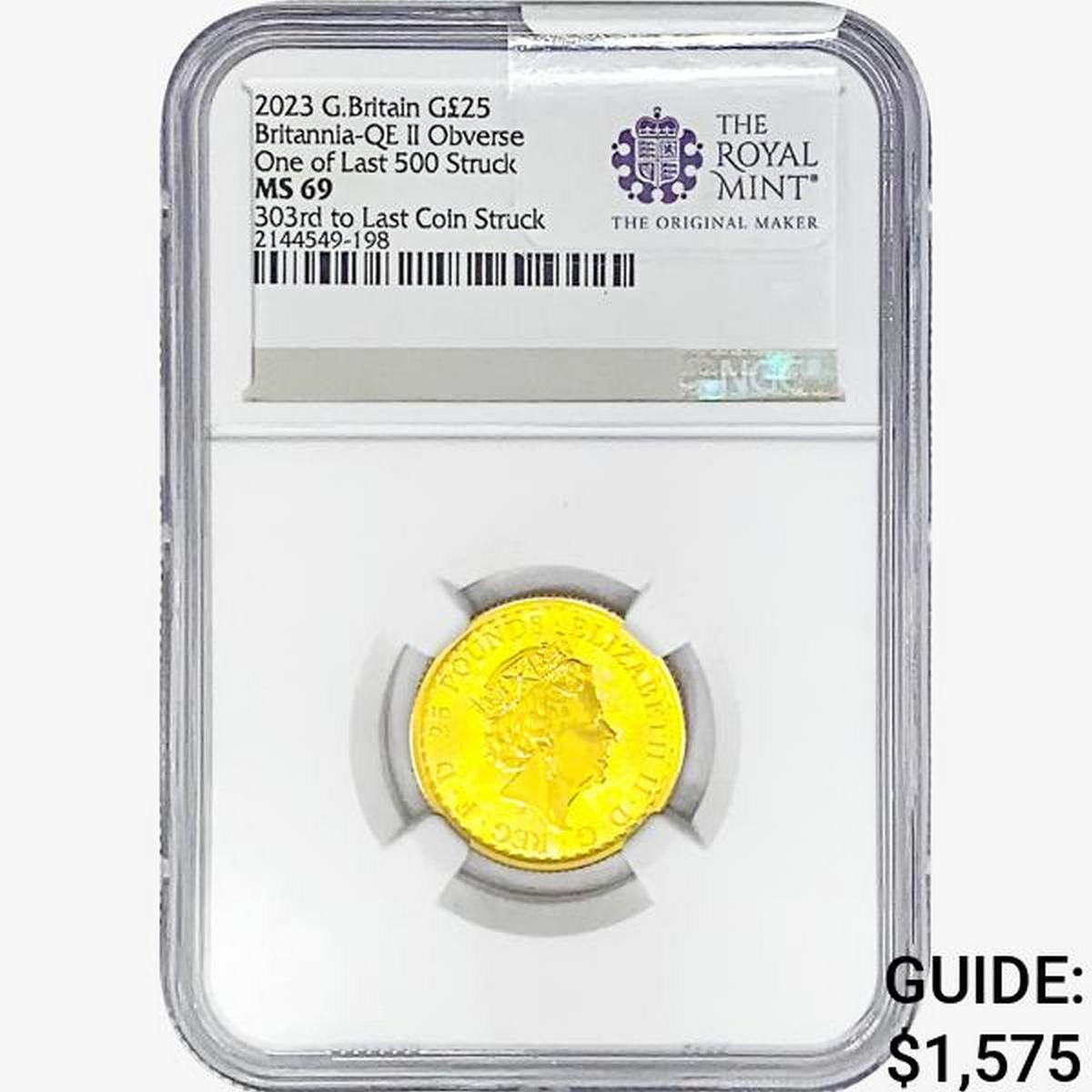 2023 G.Britain Â£25 1/4oz. Gold 303rd NGC MS69 Brit