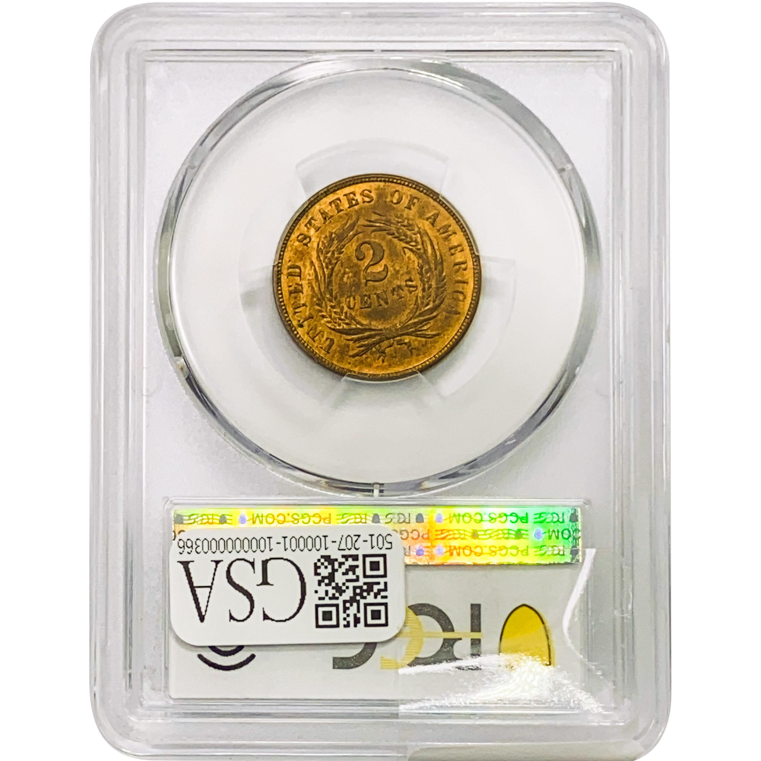 1864 CAC Two Cent Piece PCGS MS64 RB LG. Motto