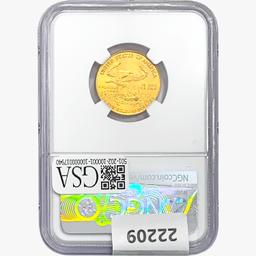 1999 $10 1/4oz. Gold Eagle NGC MS69 Signed Frost