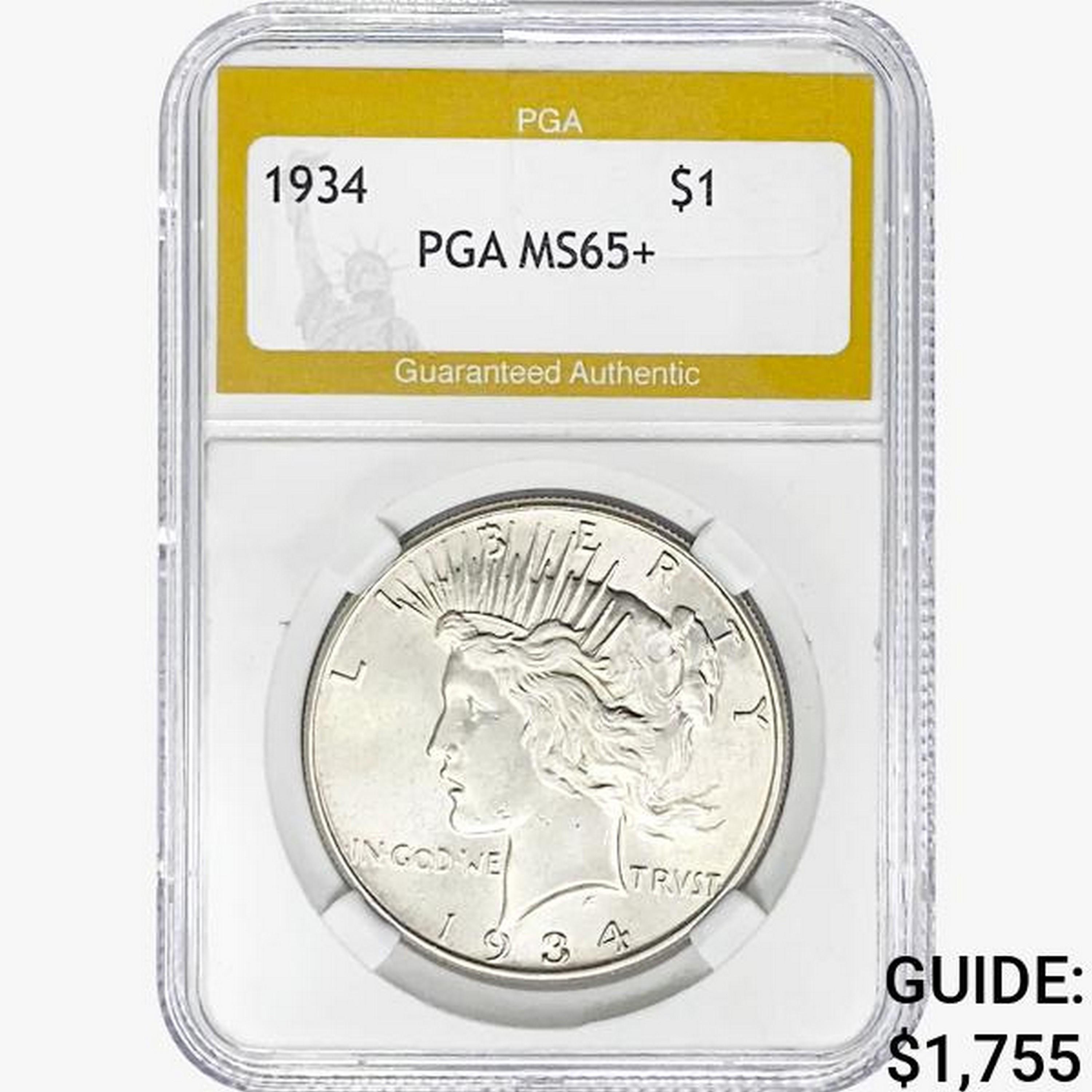 1934 Silver Peace Dollar PGA MS65+