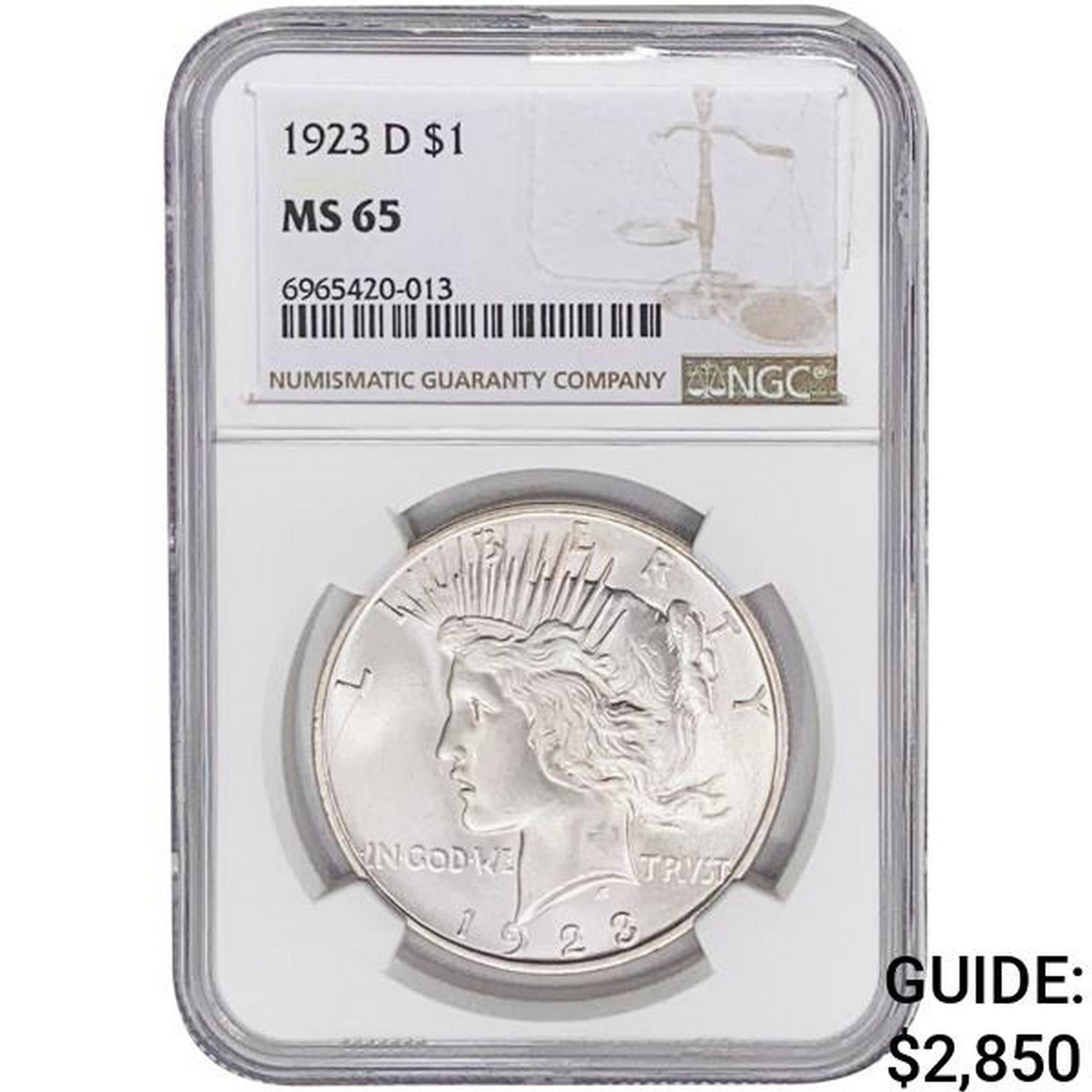 1923-D Silver Peace Dollar NGC MS65