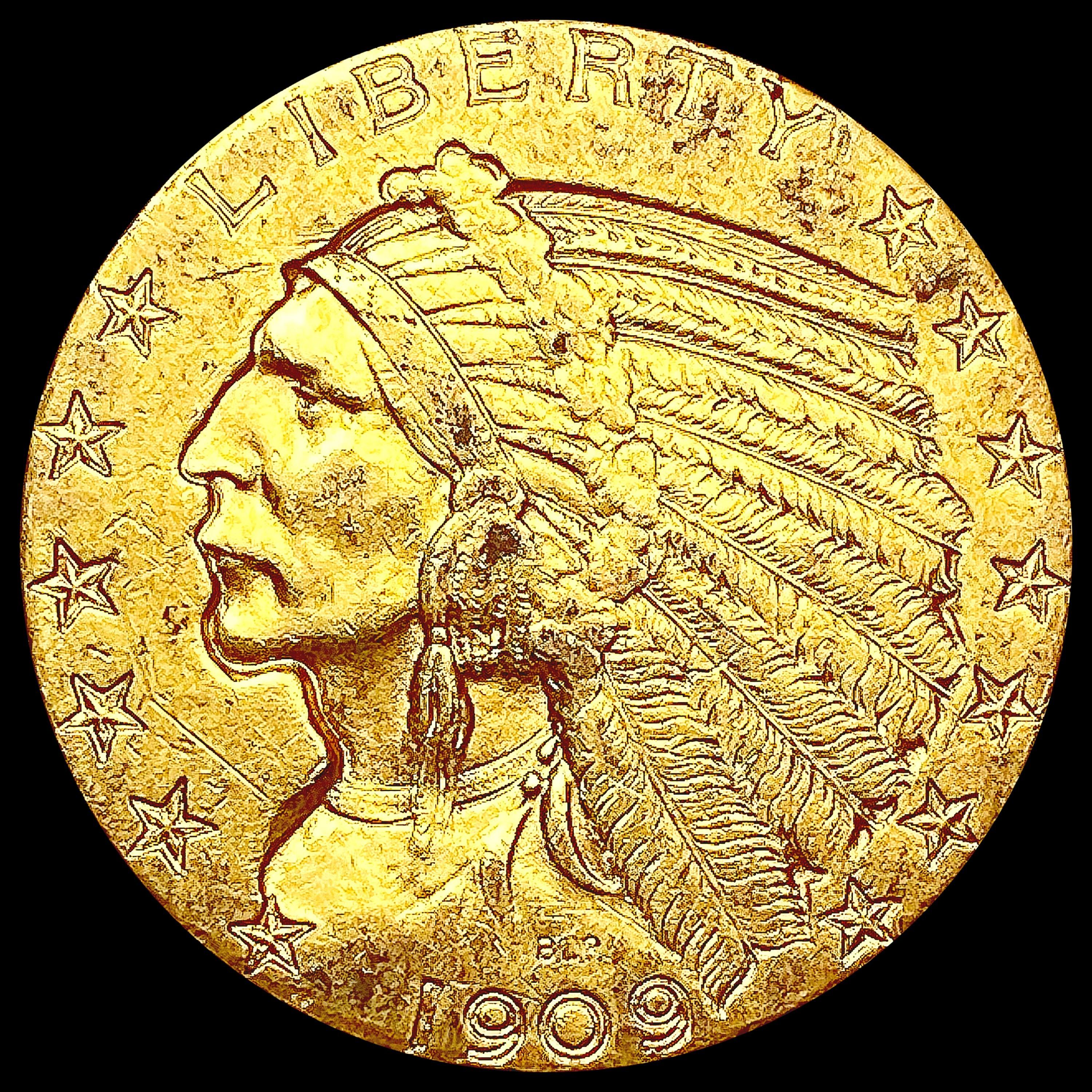 1909-D $5 Gold Half Eagle CLOSELY UNCIRCULATED