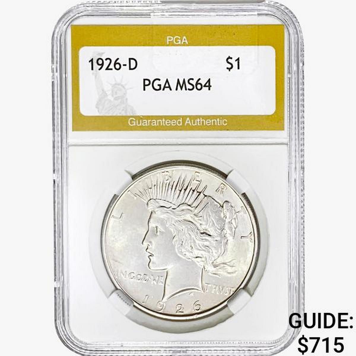 1926-D Silver Peace Dollar PGA MS64