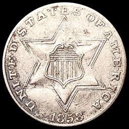 1858 Silver Three Cent NEARLY UNCIRCULATED