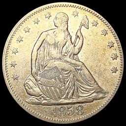 1858 Seated Liberty Half Dollar CLOSELY UNCIRCULAT