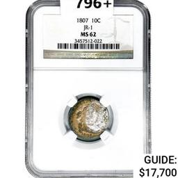 1807 Draped Bust Dime NGC MS62 JR-1