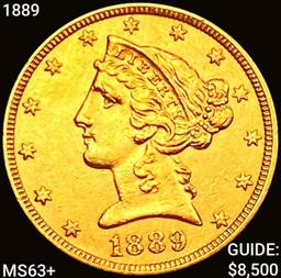 1889 $5 Gold Half Eagle CHOICE BU+