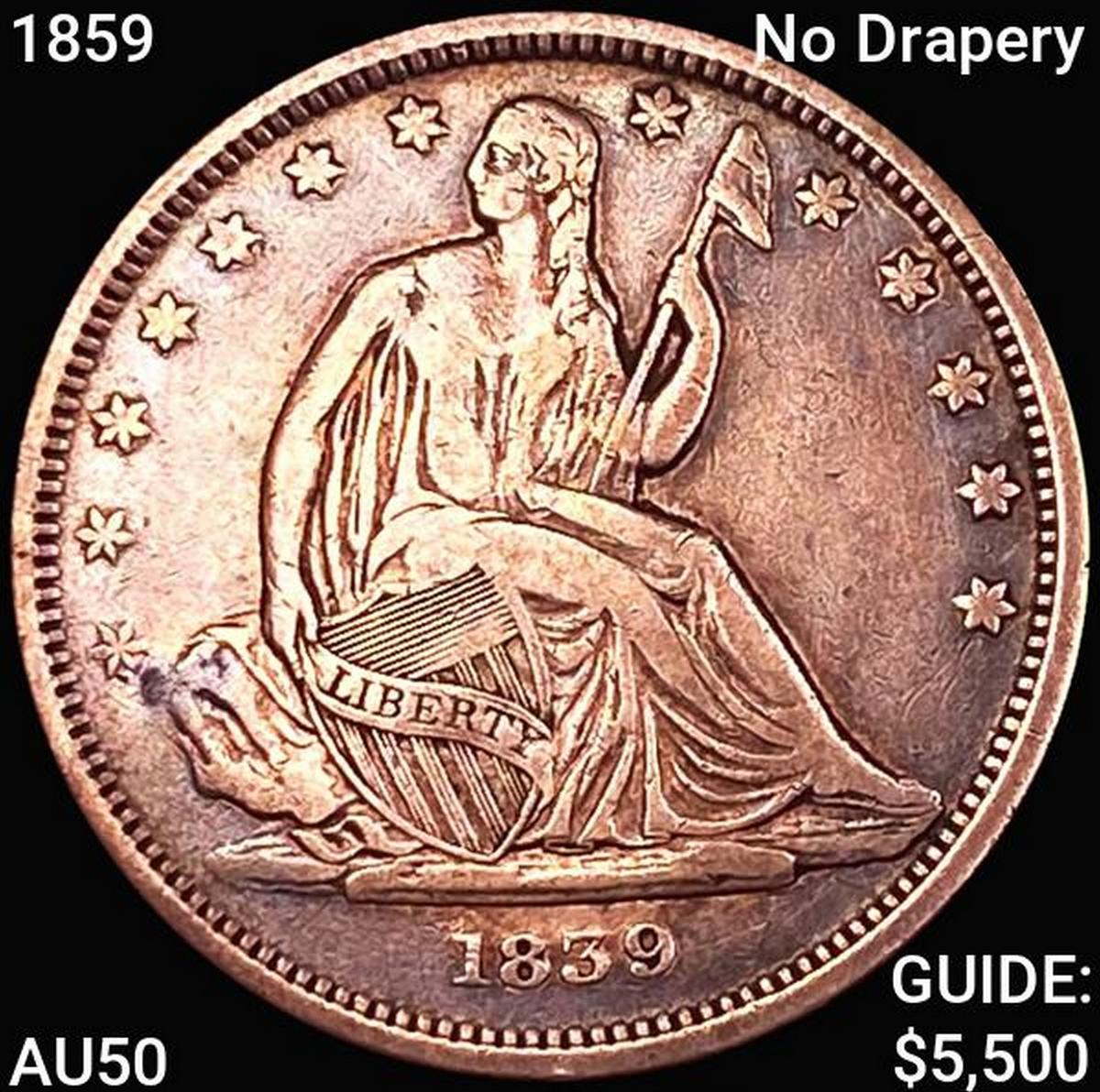 1859 No Drapery Seated Liberty Half Dollar CLOSELY