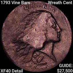 1793 Vine Bars Wreath Cent NEARLY UNCIRCULATED