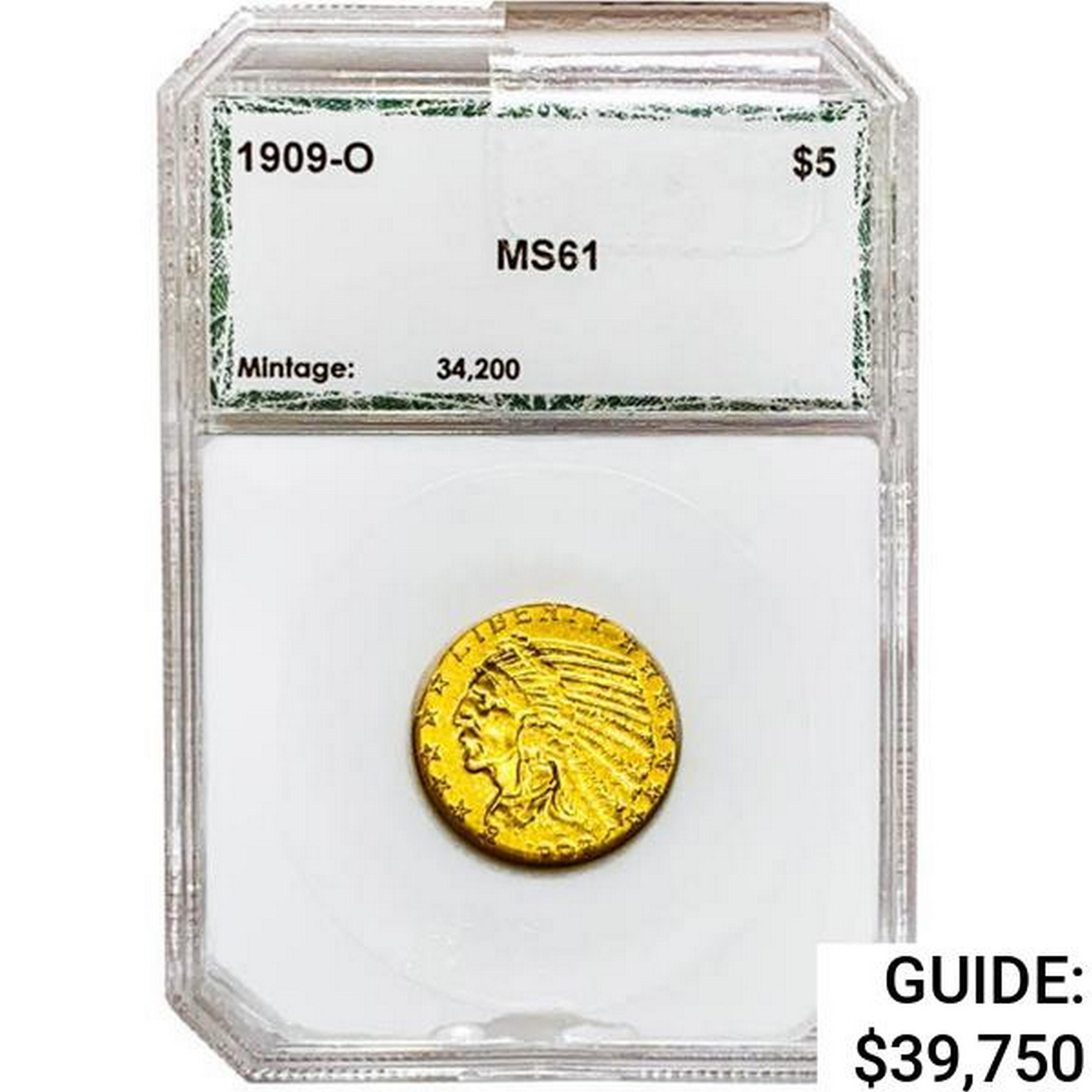 1909-O $5 Gold Half Eagle PCI MS61