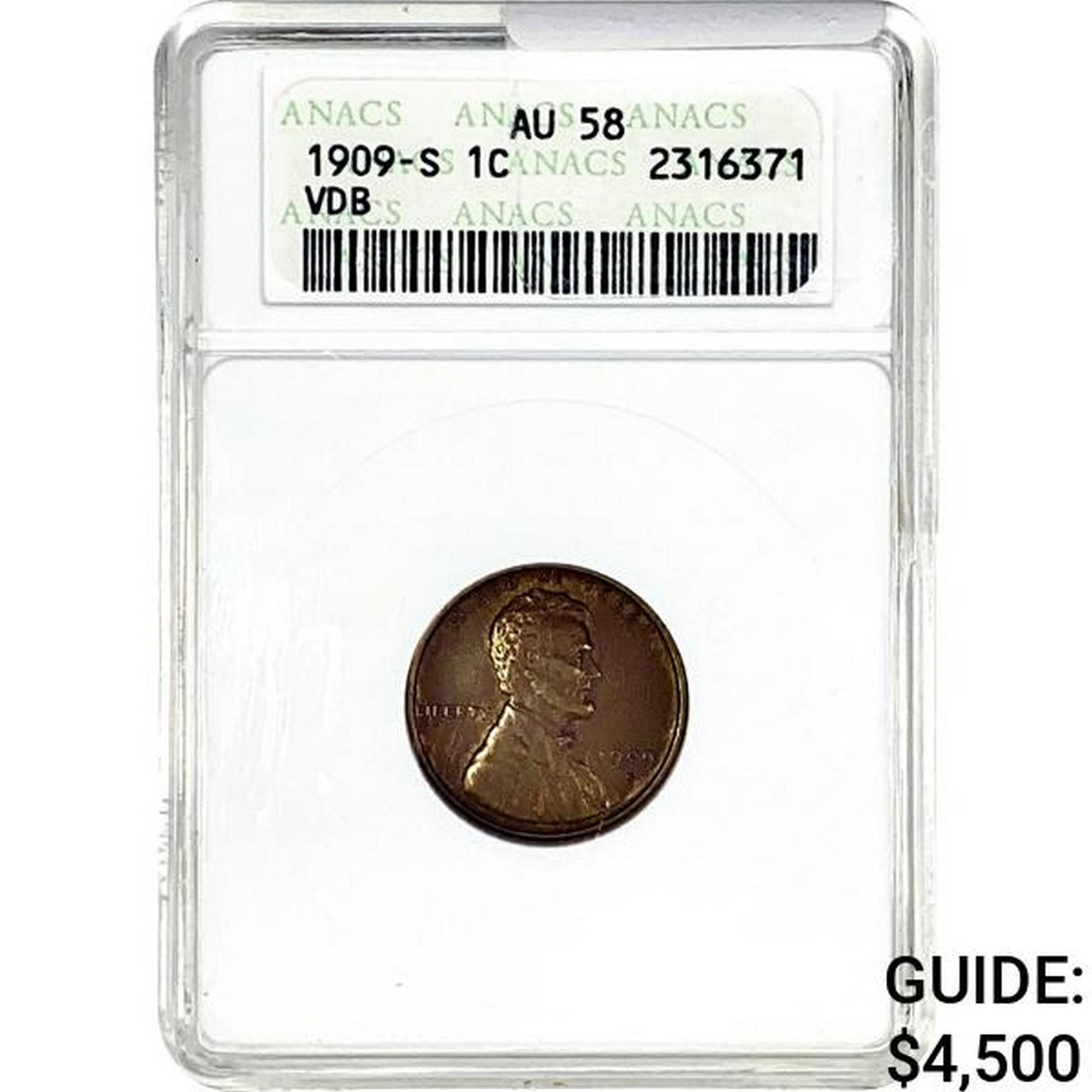 1909-S Wheat Cent ANACS AU58 VDB