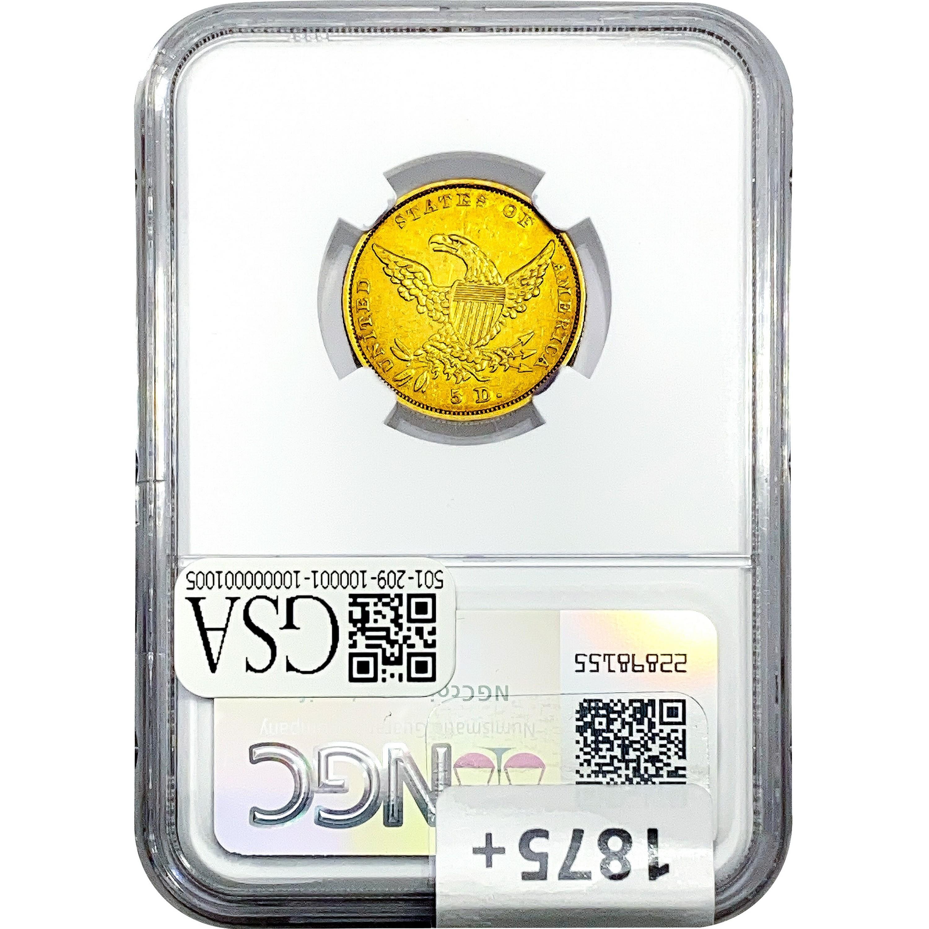 1836 $5 Gold Half Eagle NGC XF45