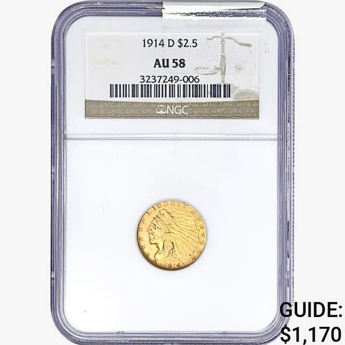 1914-D $2.50 Gold Quarter Eagle NGC AU58