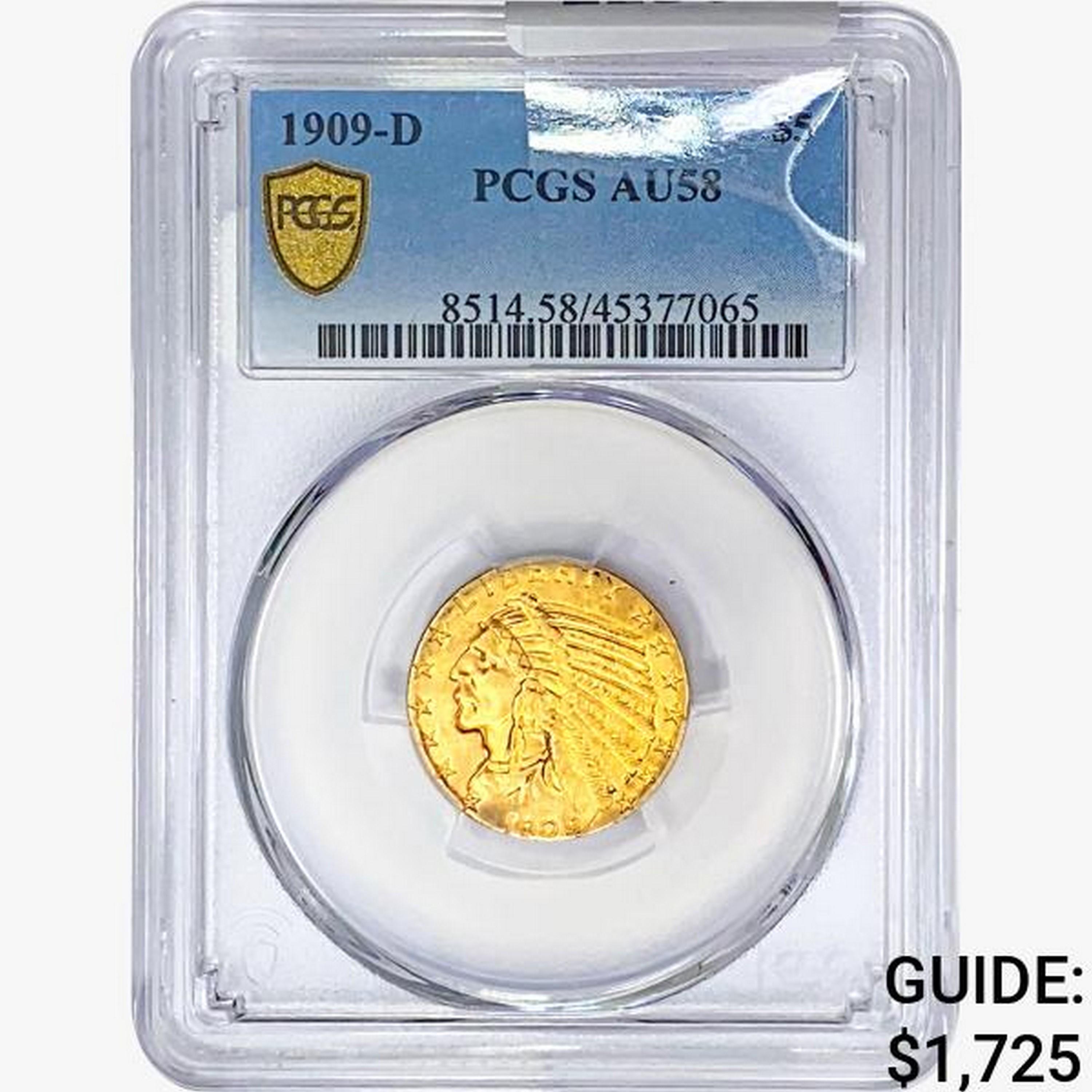 1909-D $5 Gold Half Eagle PCGS AU58