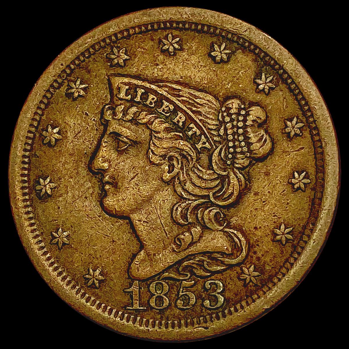 1853 Braided Hair Half Cent CLOSELY UNCIRCULATED