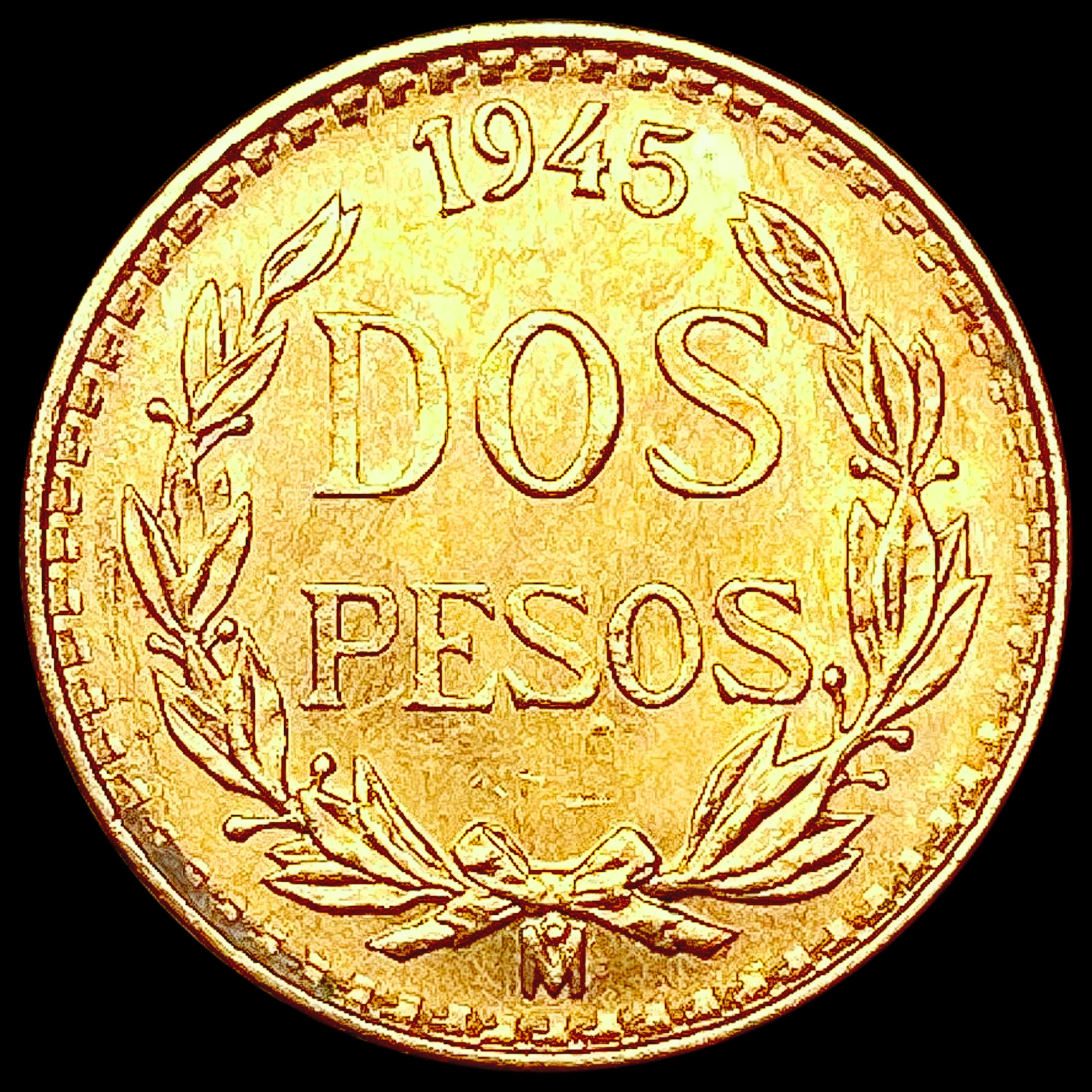 1945-M Mexico 2 Pesos .0482oz Gold GEM BU