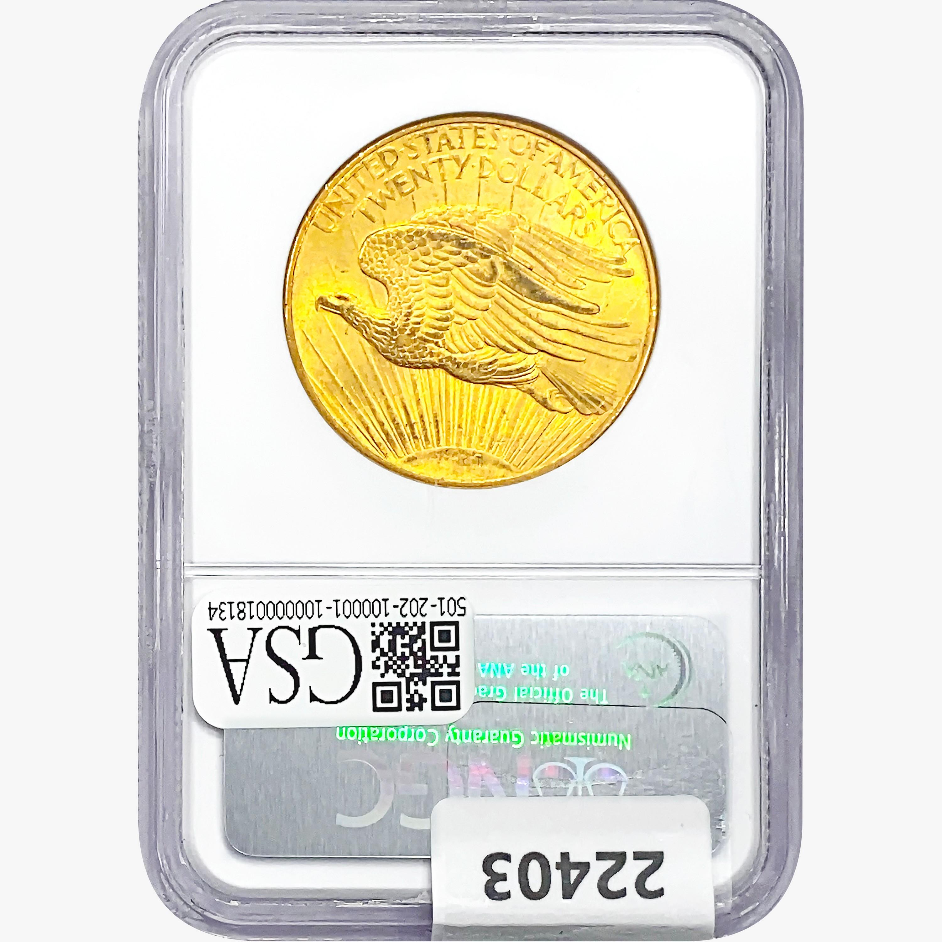 1908 $20 Gold Double Eagle NGC MS62 No Motto