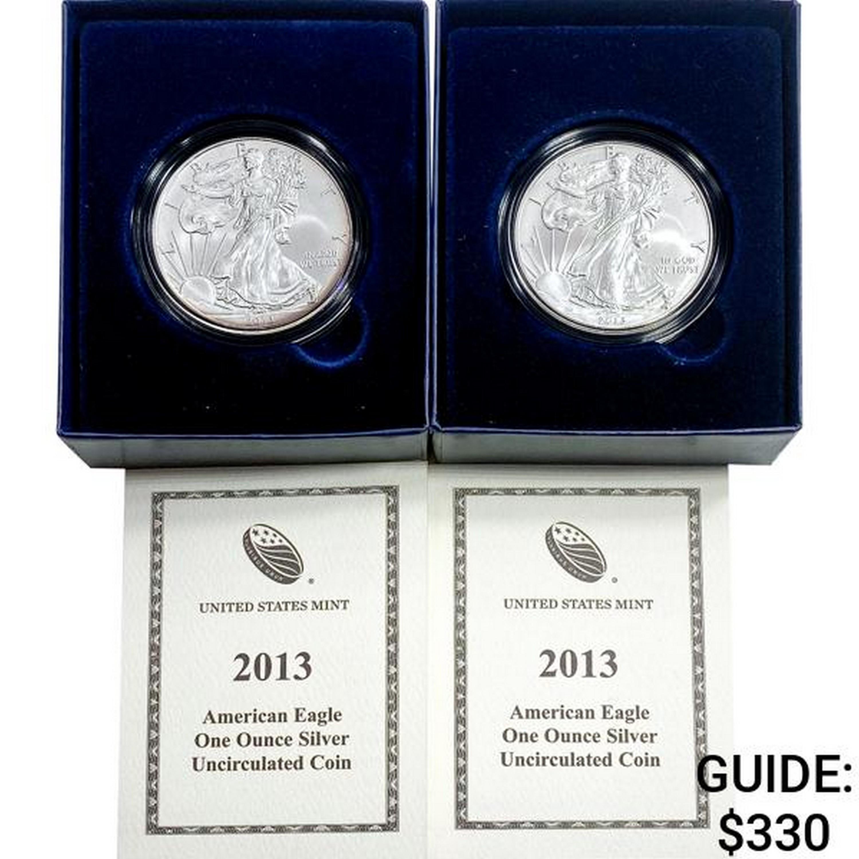 2013 US 1oz Silver Eagle UNC Coins [2 Coins]