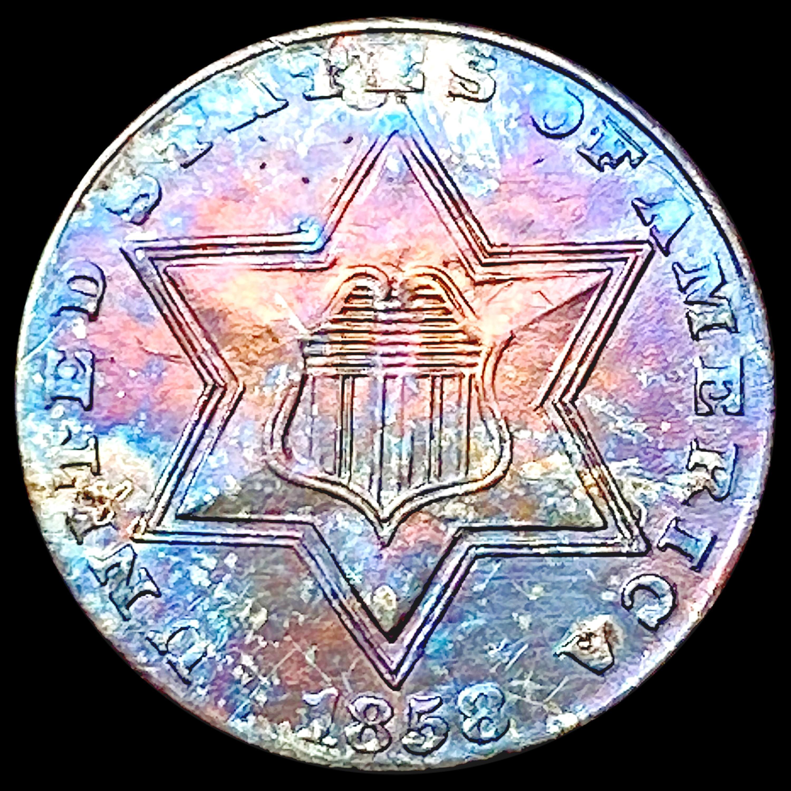 1853 Toned Silver Three Cent CHOICE BU