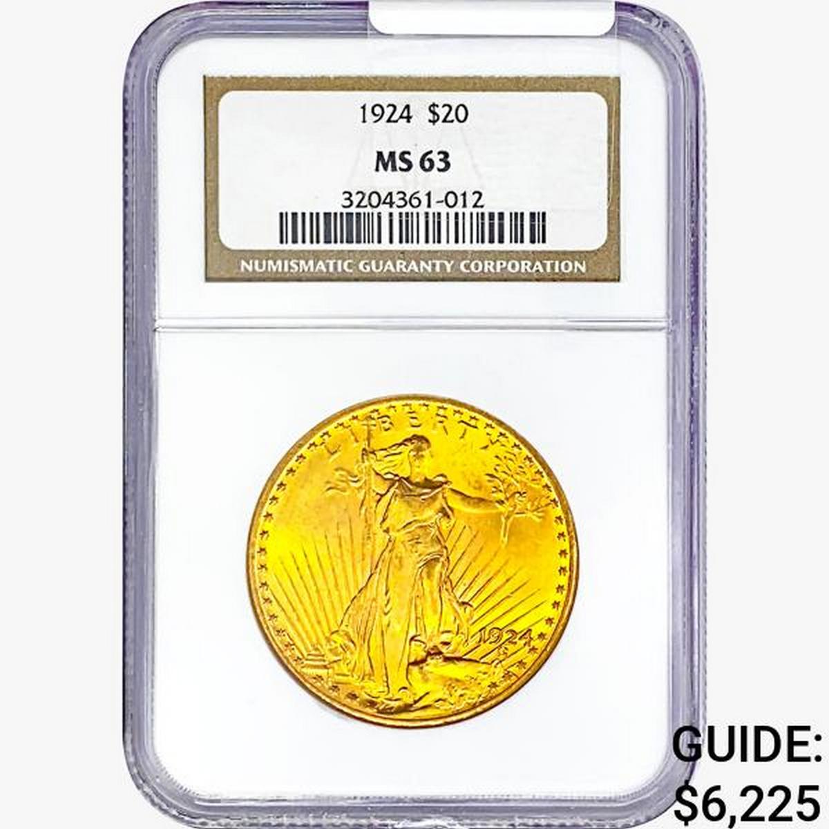 1924 $20 Gold Double Eagle NGC MS63