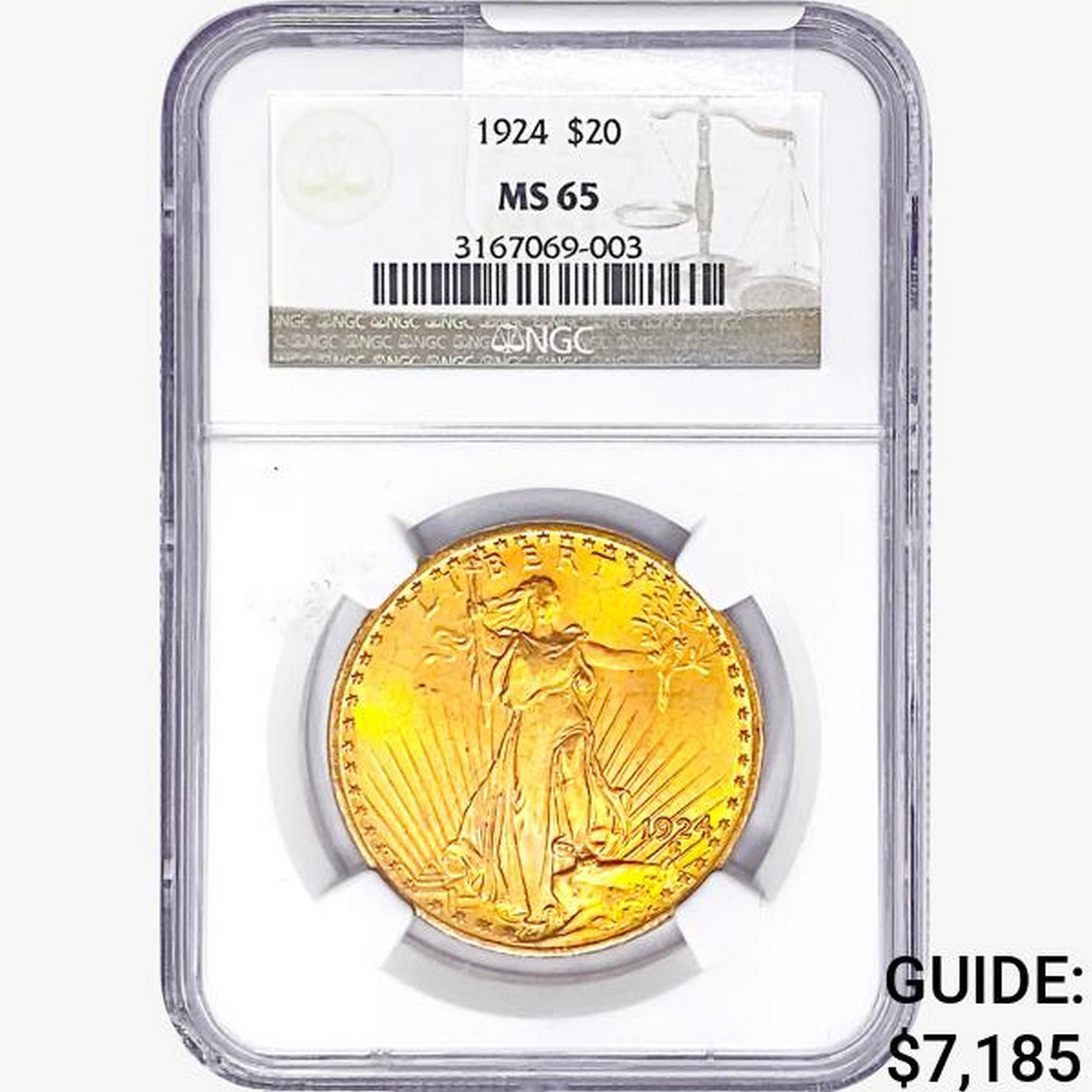 1924 $20 Gold Double Eagle NGC MS65