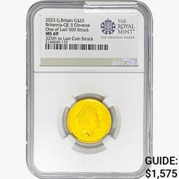 2023 G.Britain Â£25 1/4oz. Gold 325th NGC MS69 Brit