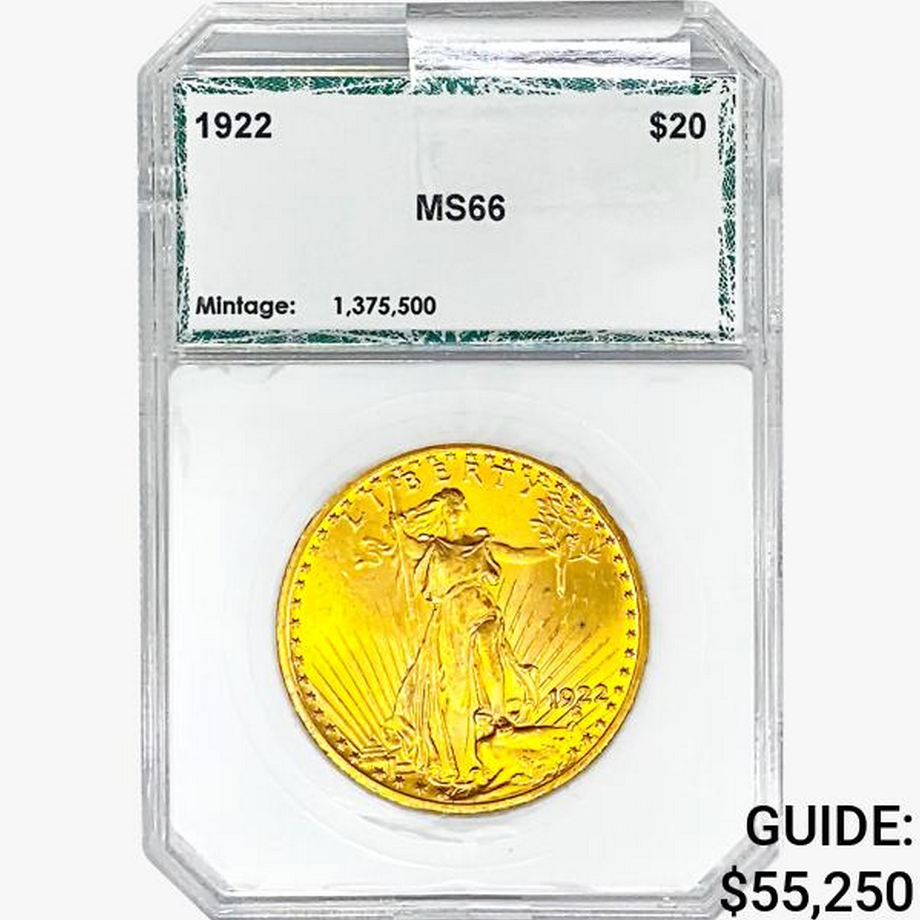 1922 $20 Gold Double Eagle PCI MS66