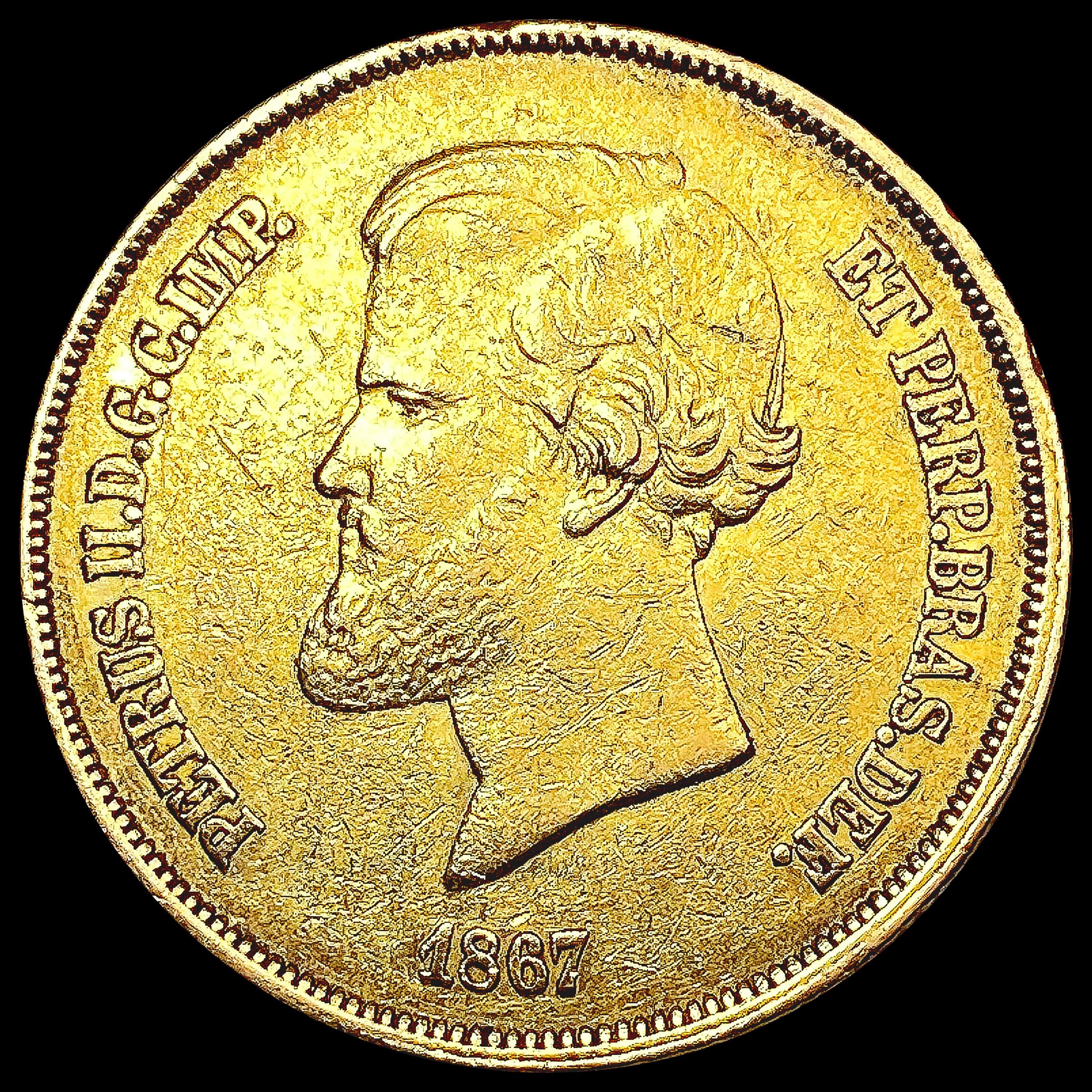 1867 Brazil .5286oz Gold 20000 Reis CLOSELY UNCIRC