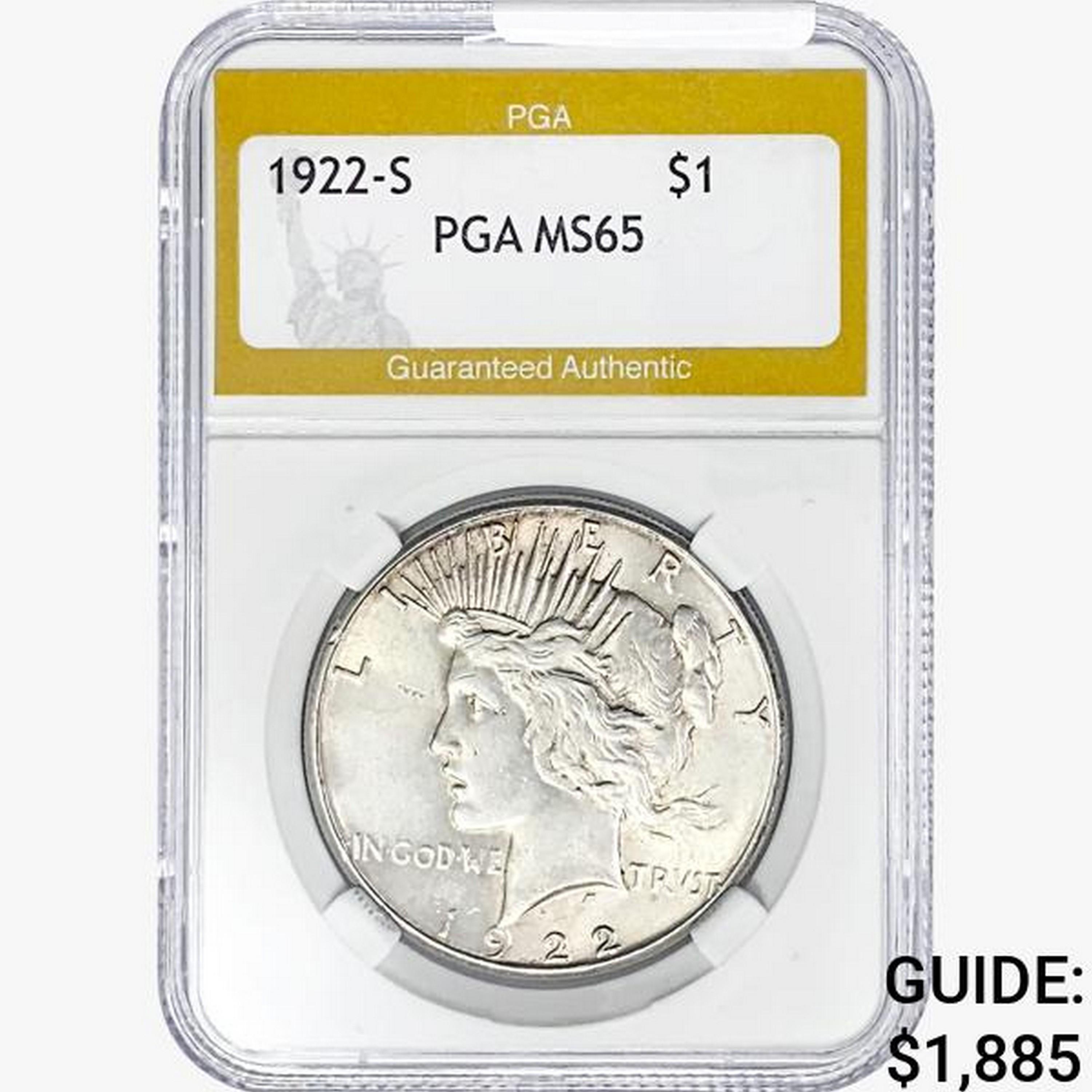 1922-S Silver Peace Dollar PGA MS65