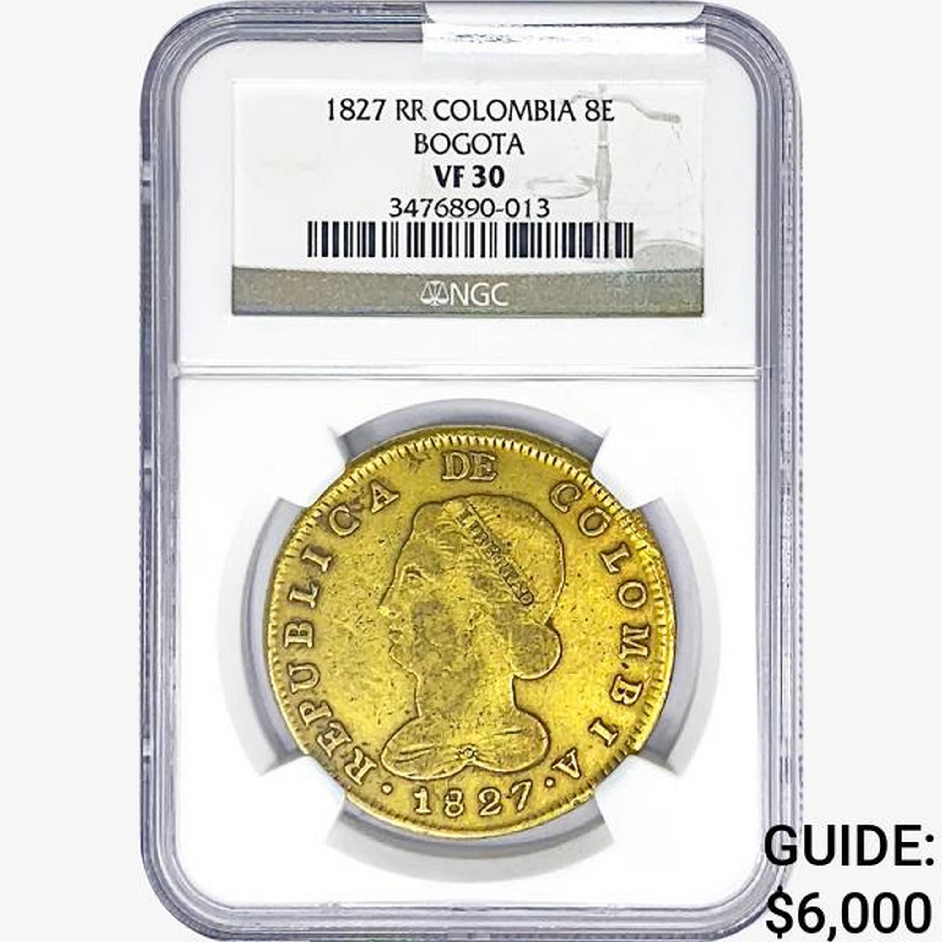 1827 .7617oz. Gold RR Colombia 8 E Bogota NGC VF30